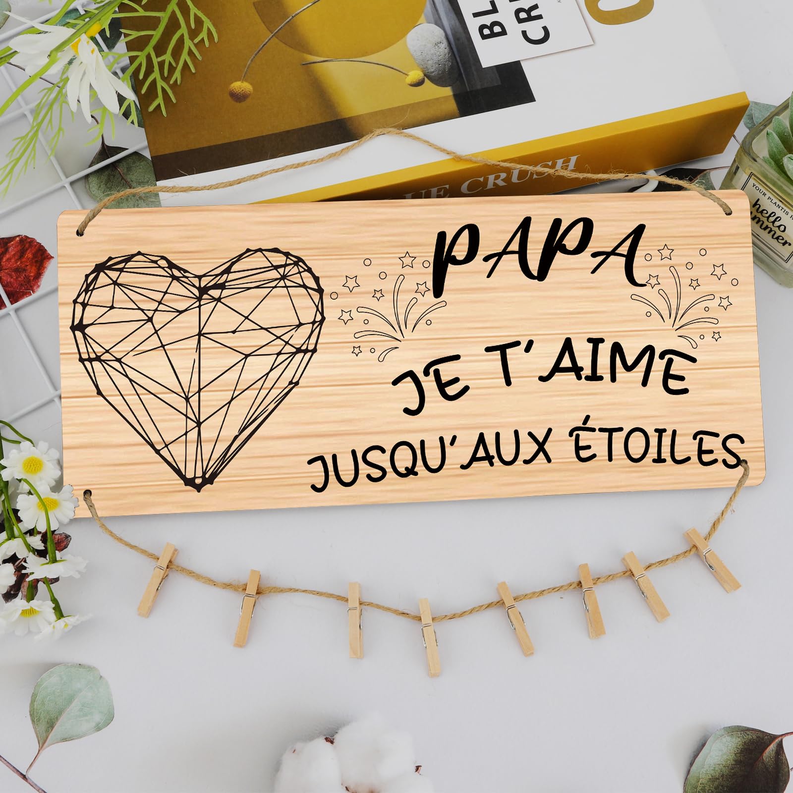 Cadeau Fête Des Pères Personnalisé - Plaque Photo En Bois Avec Clips Pour Papa, Anniversaire, Crémaillère