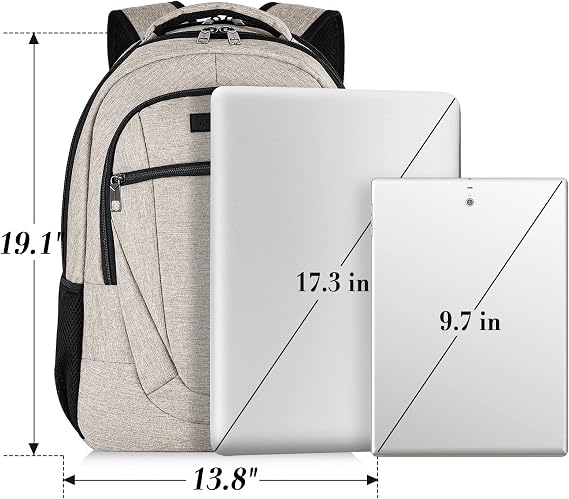 BIKROD Backpack for Women and Men, Extra Large School Backpacks for Teens, Water Resistant Back Pack with USB Charging Port Fits 17 Inch Laptop, Business Anti Theft Sturdy Computer Bag Gifts, Beige