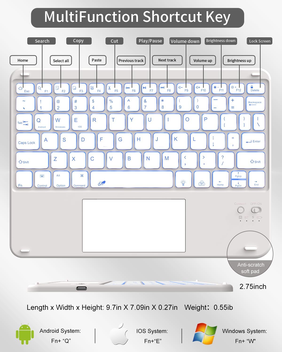 for iPad (A16) 11th 10th Generation Case with Keyboard, 7-Colors Backlit, Folio Cover with Pencil Holder, Multi-Touch Trackpad, Detachable Keyboard for iPad 11/10.9-inch 2025/2022 (Gray)