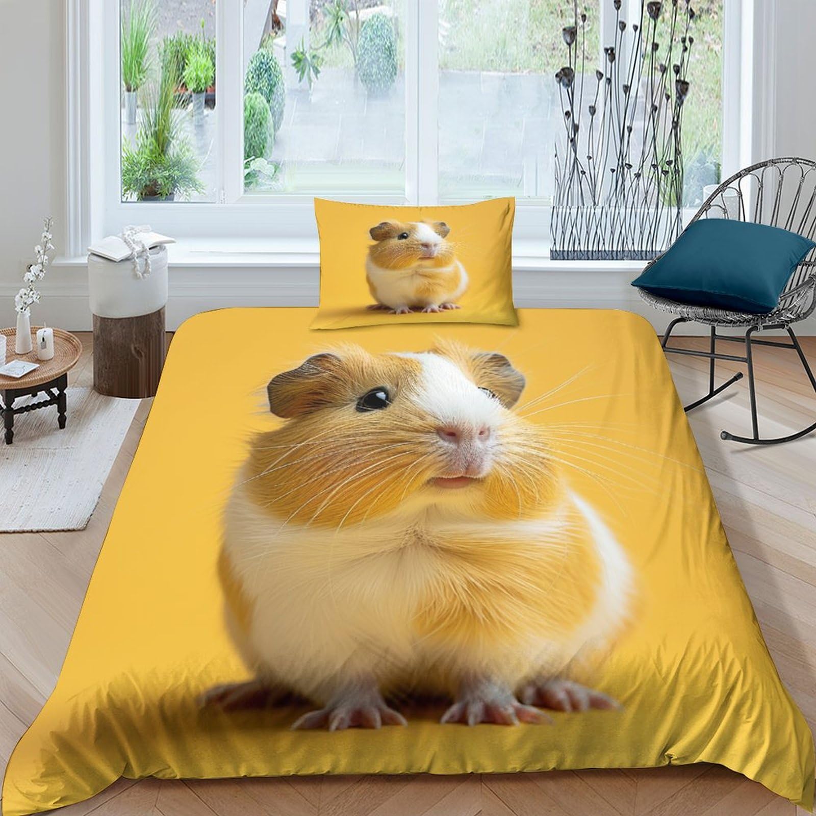 Housses de couettes 135x200 parure de lit hamster 3D microfibre respirante taie d'oreiller single