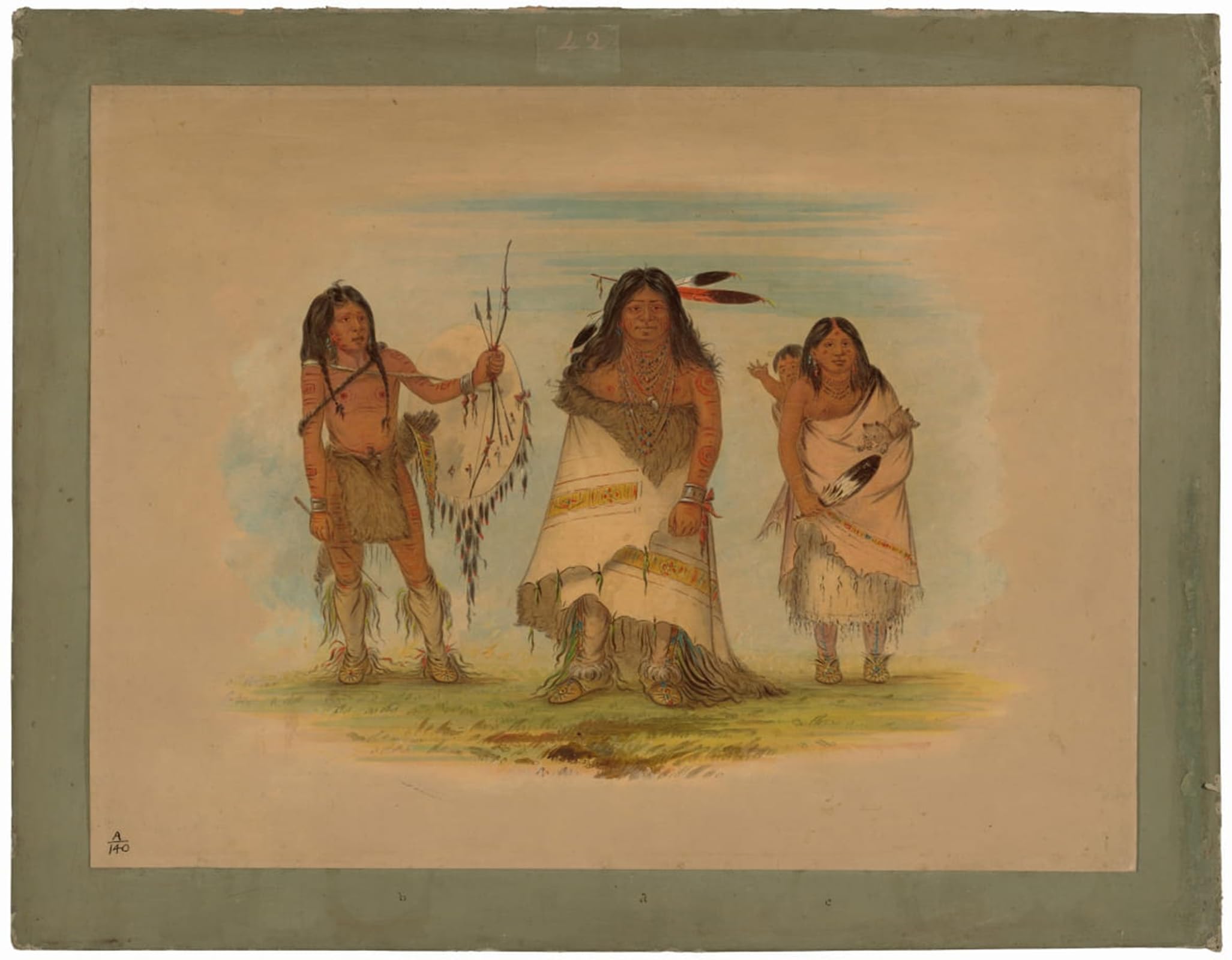 SERENDIPITP Aesthetic Poster Photo Wall Print Retro Picture Camanchee Chief His Wife and a Warriories by George Catlin Modern Wall Artwork for Home Decor 60x90cm