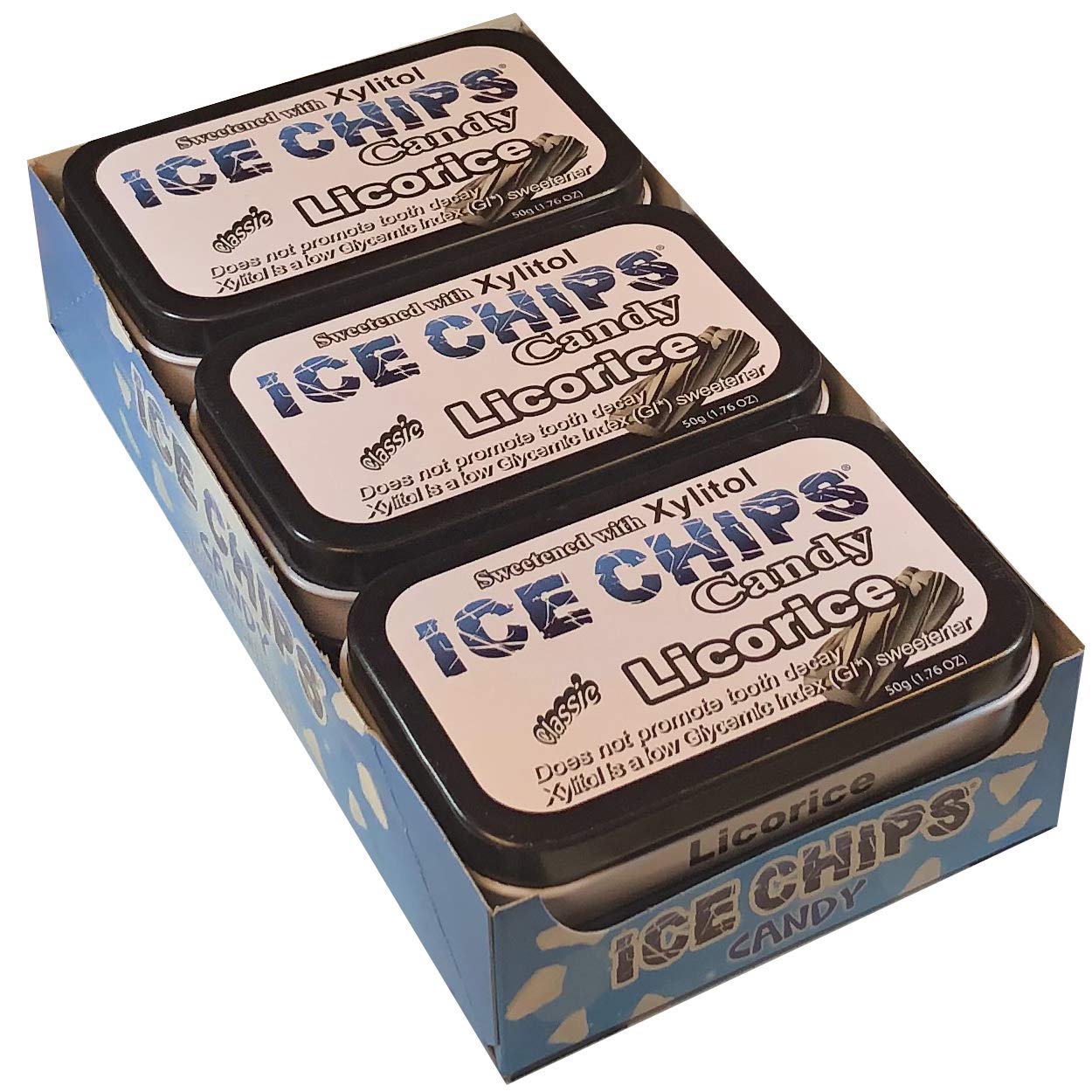 ICE CHIPS Xylitol Candy Tins (Licorice, 6 Pack); Low Carb, Gluten Free - Includes BAND as shown