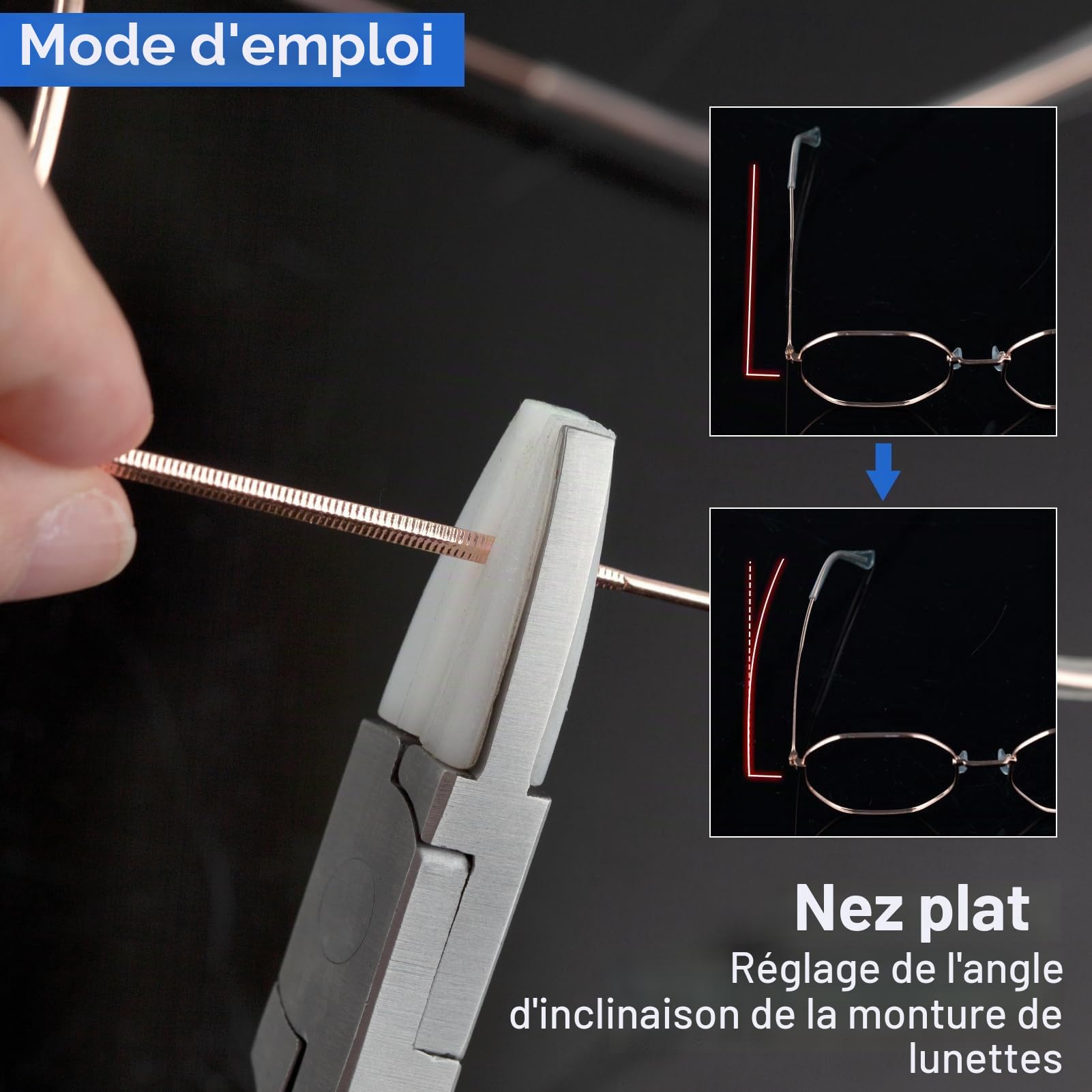 LEONTOOL Ensemble de pinces à mâchoire ronde et plate en nylon pour lunettes de vue - Outil de réparation de lunettes