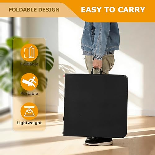 Miniatura 7 de FDW Mesa plegable de 4 pies, media mesa plegable portátil de picnic para oficina, hogar, campamento, fiesta (negro, 4 pies)