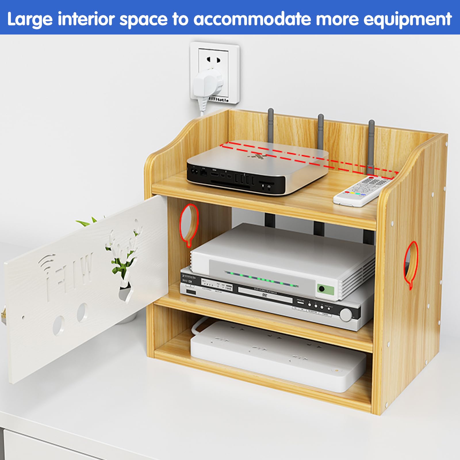 Étagère De Rangement Pour Routeur WiFi En Bois - Avec Porte, Cache Câbles, Pour Salon Ou Bureau - 12
