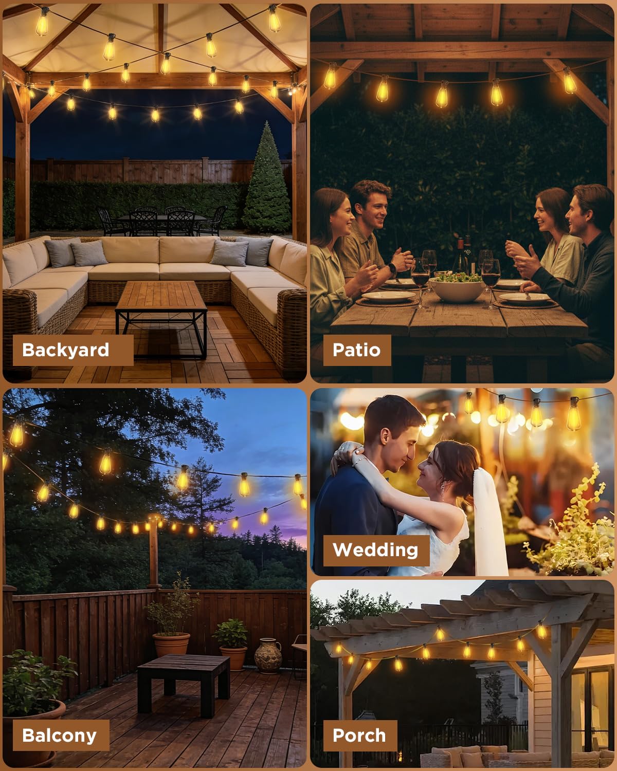 VOLIVO 30 m lange Lichterkette für Terrasse, wasserdichte Hängeleuchten mit 35 + 1 bruchsicheren ST38-Edison-Glühbirnen, dimmbar und anschließbar, Außenlichterkette für Hinterhof, Deck, Veranda