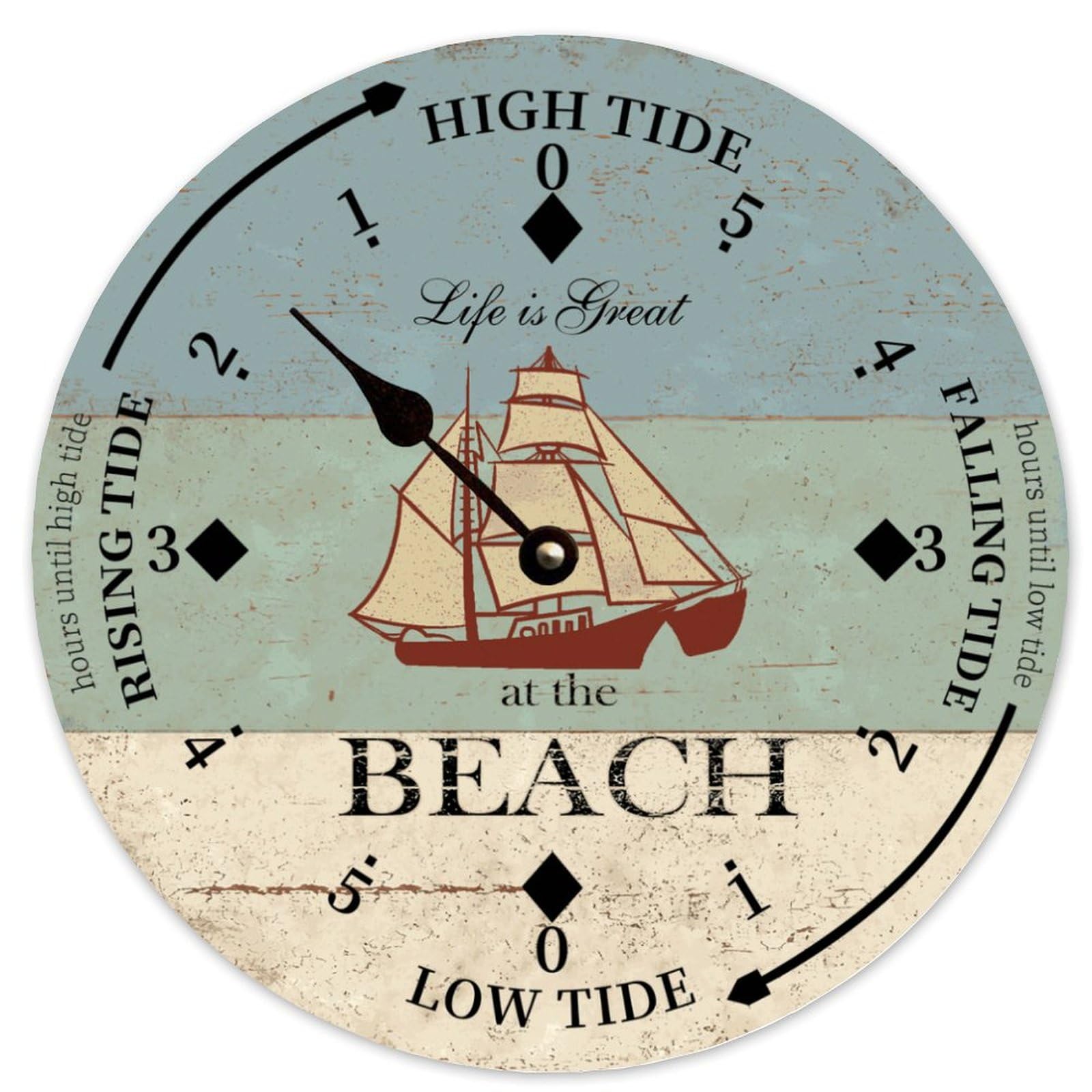 Guangpat Tidal Clock Beach Ship Tide Beach Large Wooden Wall Clocks Battery Operated 12 Inch Silent Non-Ticking Rutic Farmhouse Wall Decor for Bedroom Living Room