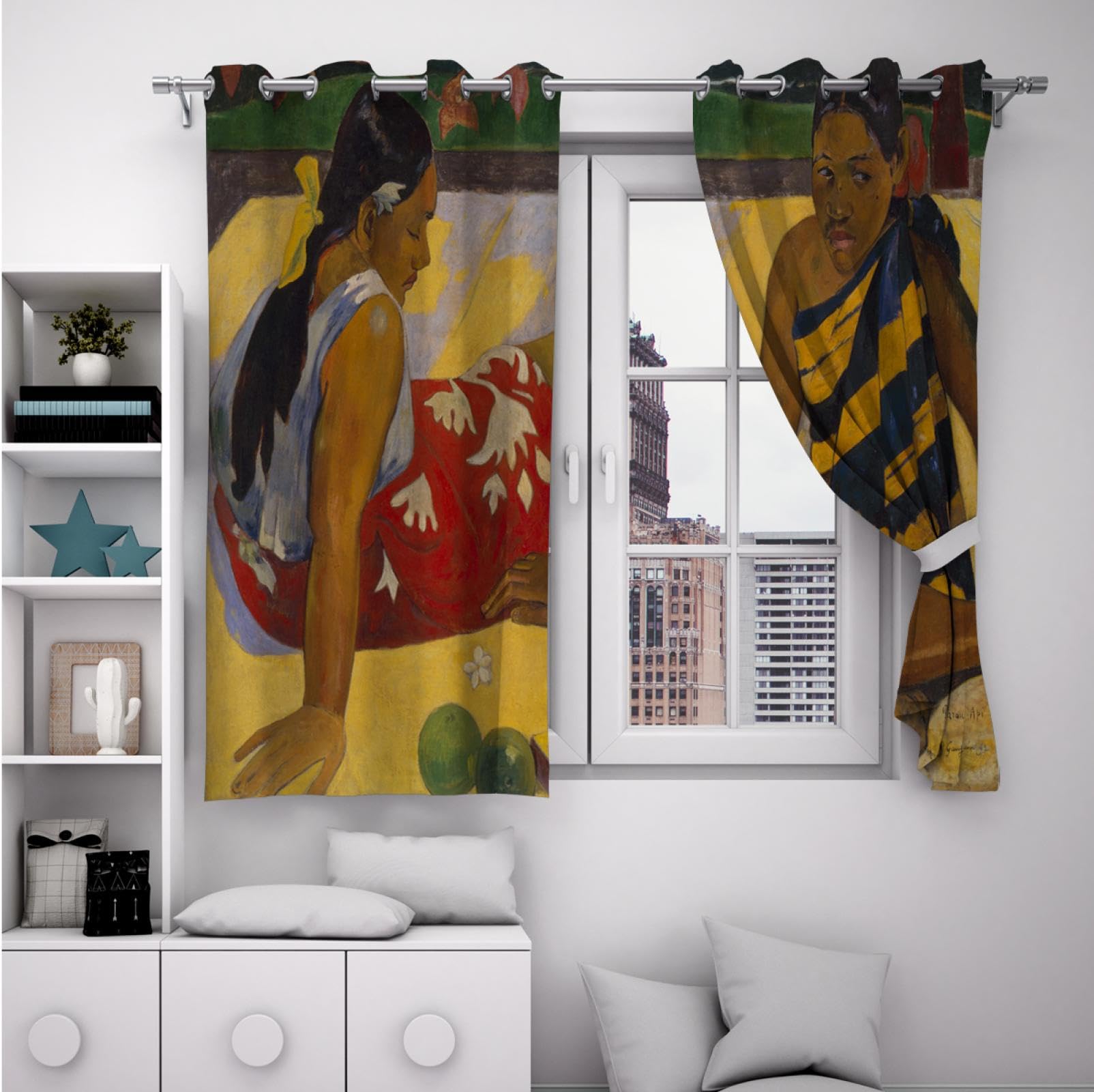 Verdunkelung Paul Gauguin Vorhänge & Vorhänge Raum Verdunkelungsvorhang Gelber Teppich Frau Porträt Vorhänge für Schlafzimmer Wohnzimmer (2 Paneele) B140xH260