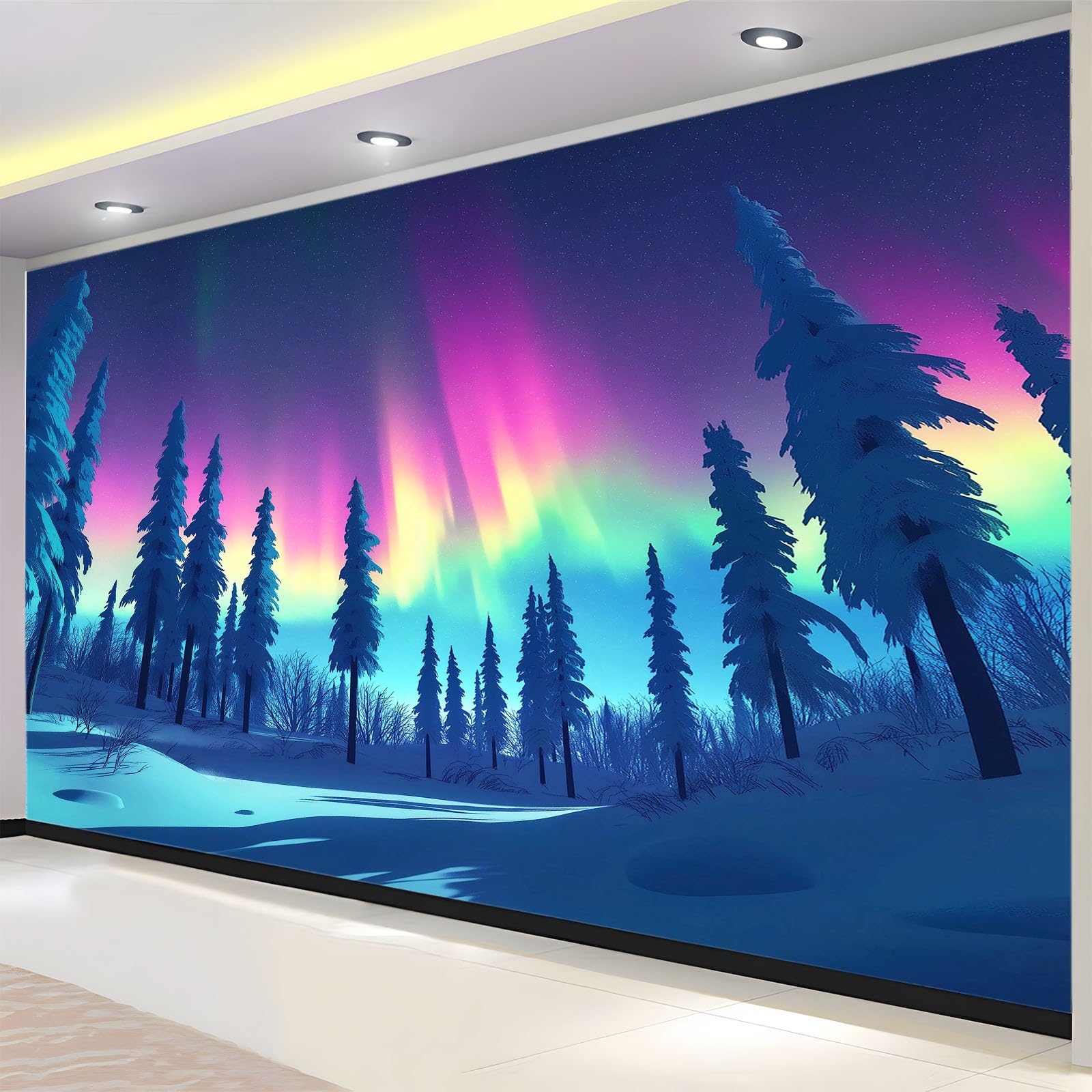 Tapeta 3D fototapeta fotografia zorza polarna 400 x 280 cm tapeta z włókniny tapety ścienne obrazy ścienne 3D do salonu sypialni tapeta z włókniny