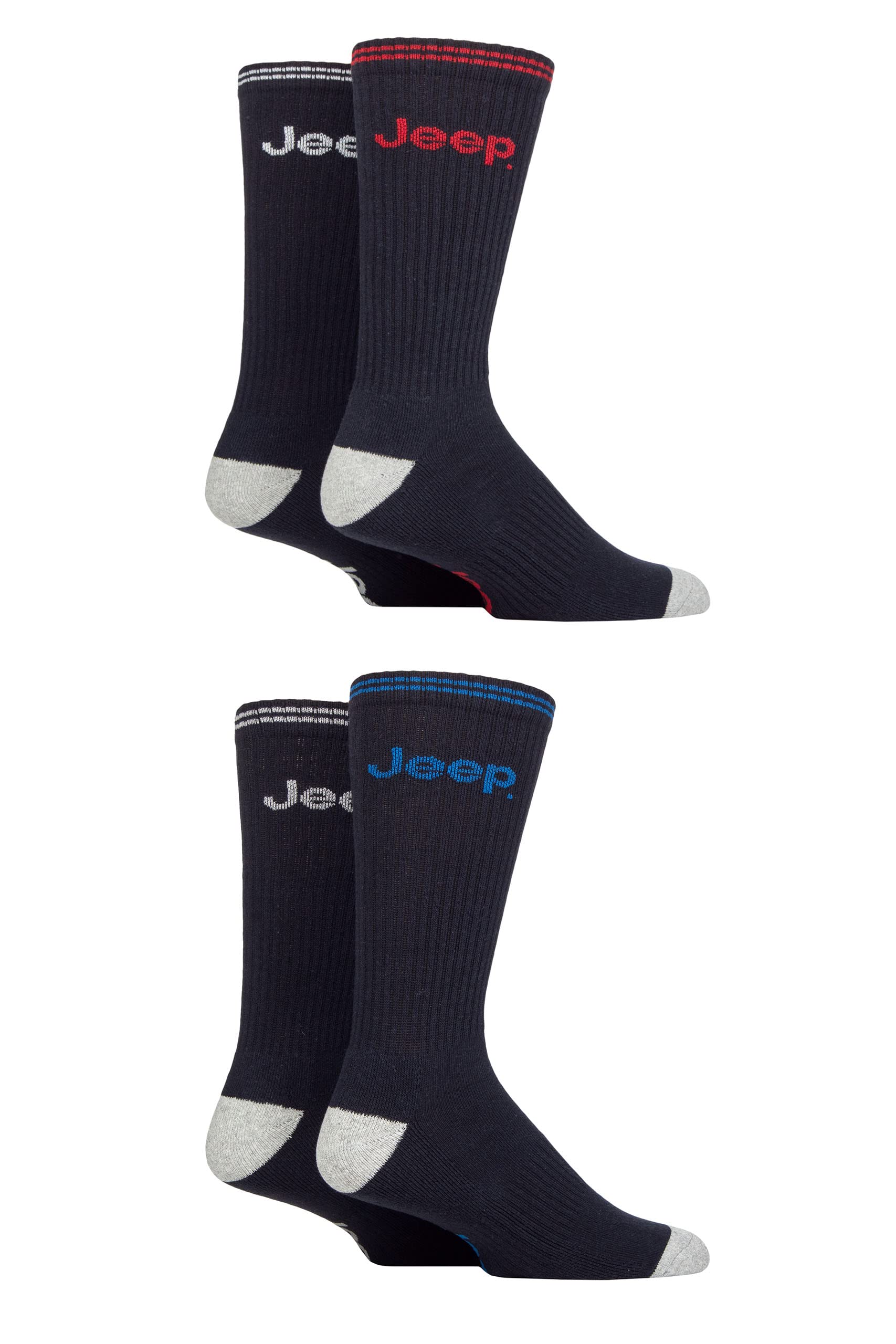 Jeep Men's Navy Crew Socks Cushioned Arch Support Ideal For Gym Sports Fitness Pack Of 4 Size 6-11