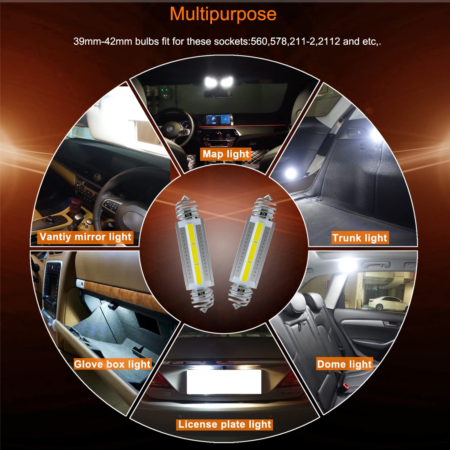 Lampadine LED C5W CANBUS 12V Per Auto | Set 2 Pezzi 38-42mm | 6000K Bianco | Per Luci Interne E Targa - Foto 2