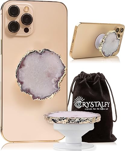CRYSTALFY Druzy - Agarre para teléfono y soporte para teléfono de cristal de cuarzo parte superior intercambiable con piedras preciosas naturales