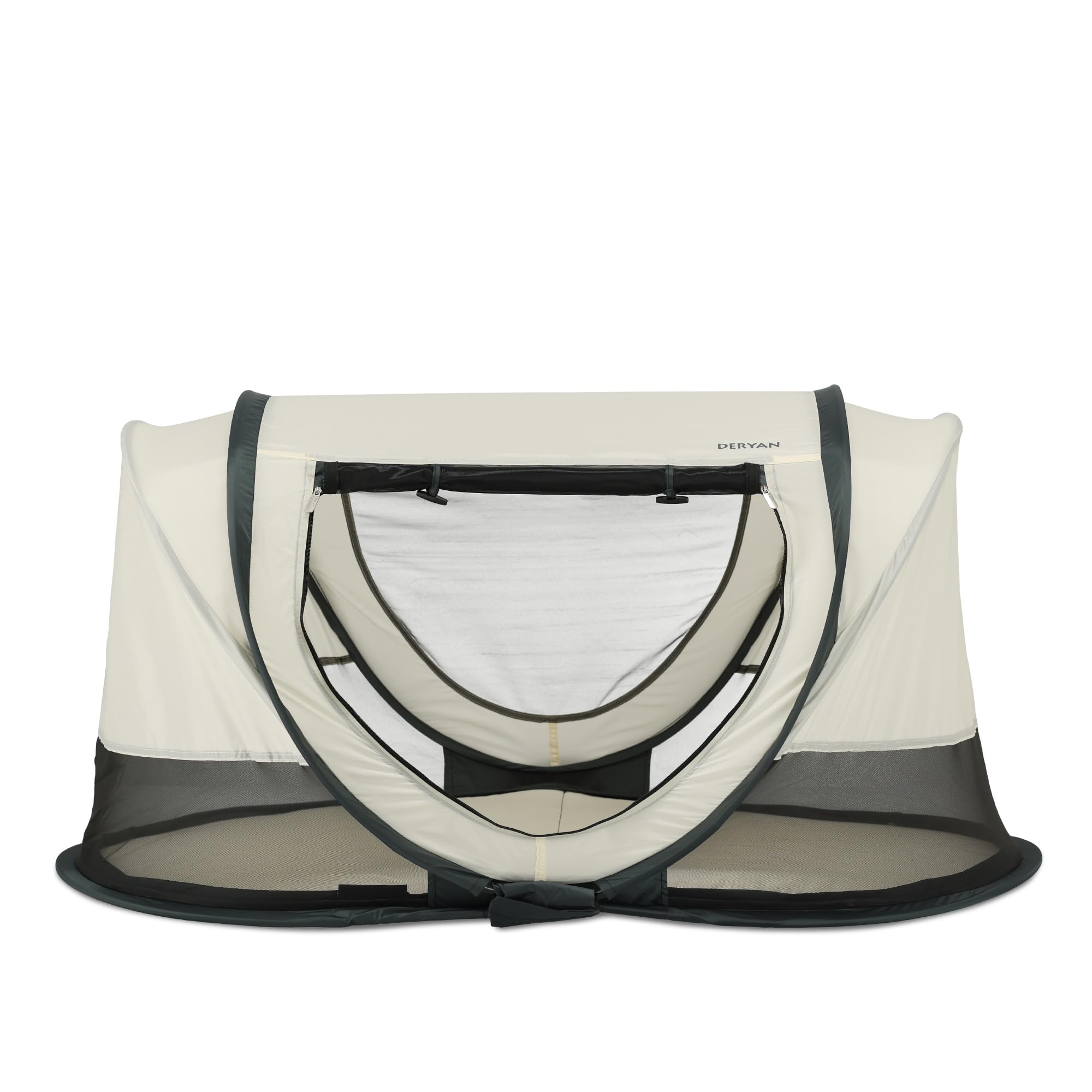 Deryan Scott Lettino Parapioggia per Bambino - Dalla Nascita Fino a 3 Anni - Tenda Pop-Up per Bambino Montabile in 2 Secondi - Zanzariera & Borsa da Viaggio Inclusi - 120x75x50cm (Crema)