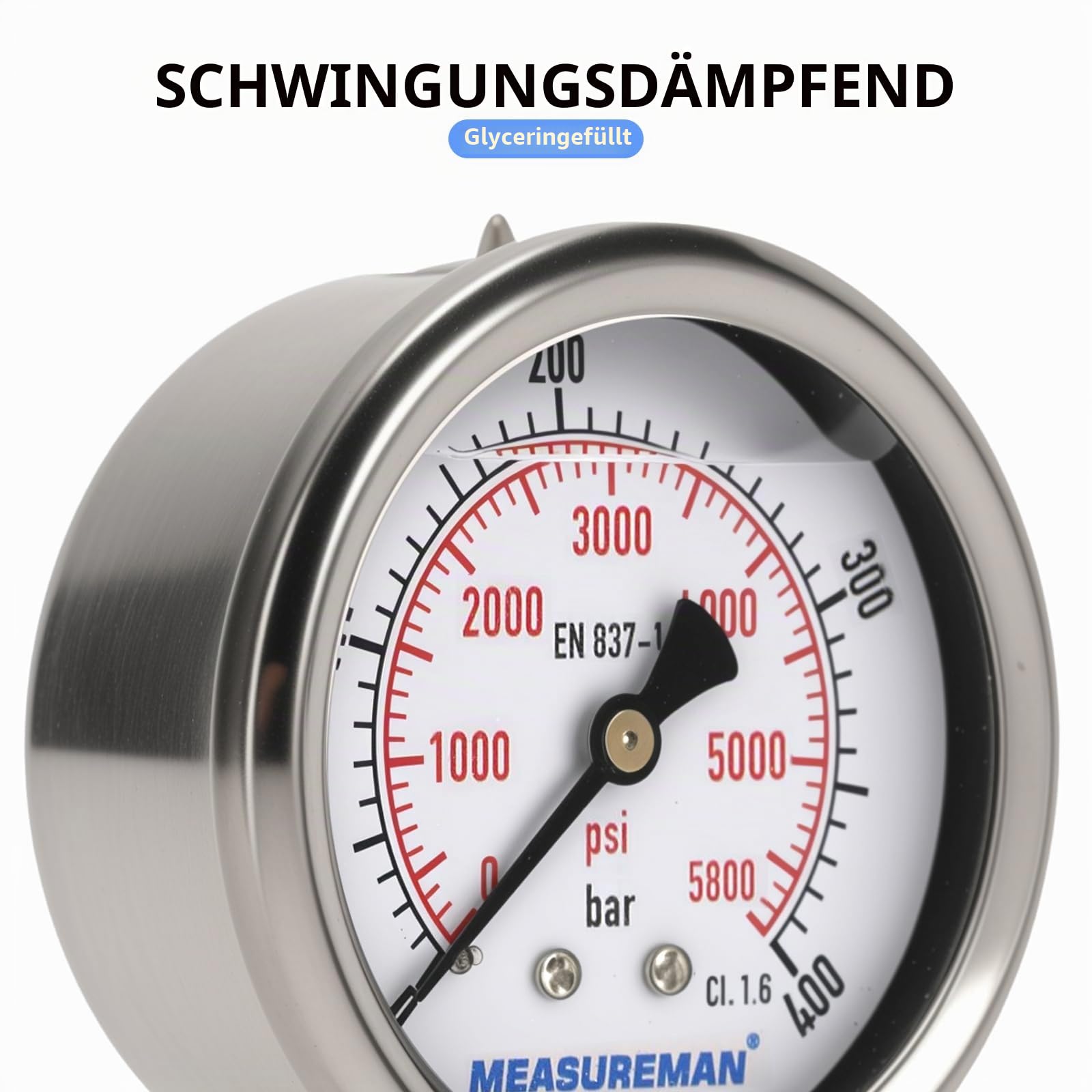 Hydraulisches Manometer Set, 0-400 bar, M16x2, G1/4, 1,6M Druckschlauch