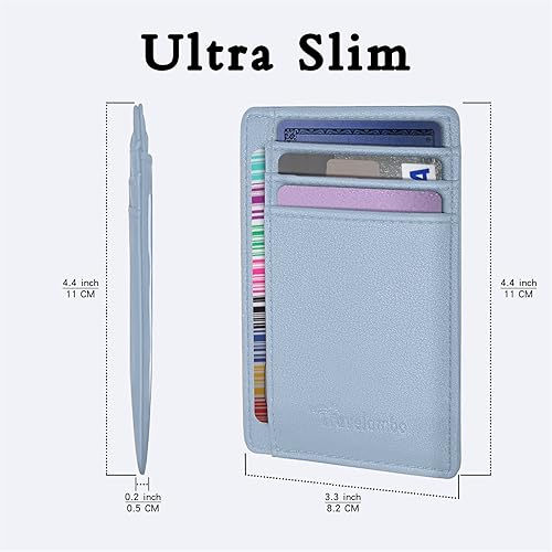 Miniatura 6 de Travelambo billetera mediana y minimalista de cuero para bolsillo frontal, con bloqueo de interferencia de radiofrecuencia