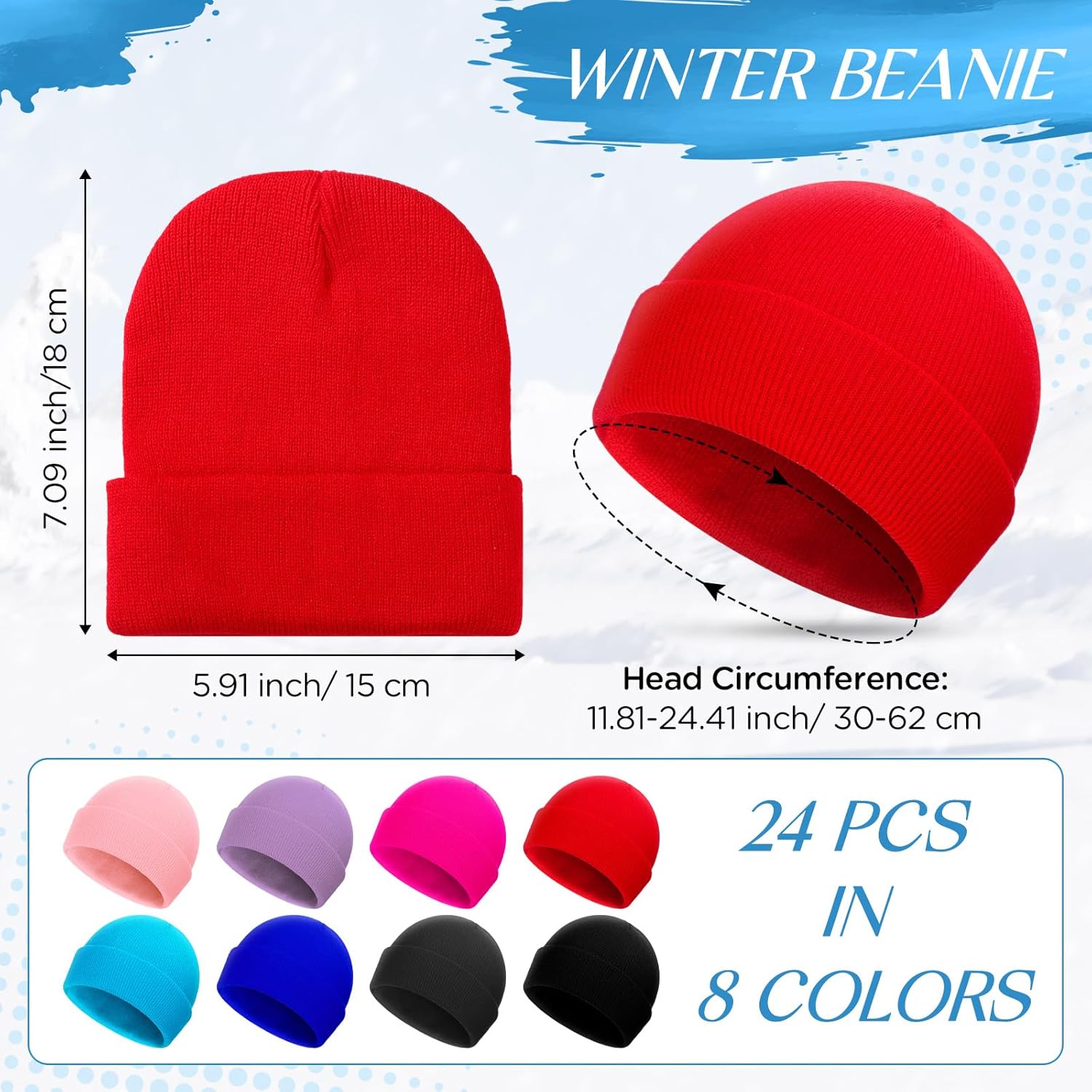 Suhine 24 Set Kids Winter Beanie and Gloves Bulk Colorful Unisex Bulk Warm 8 Styles Knit Hat Stretchy Full Fingers Gloves - Image 2