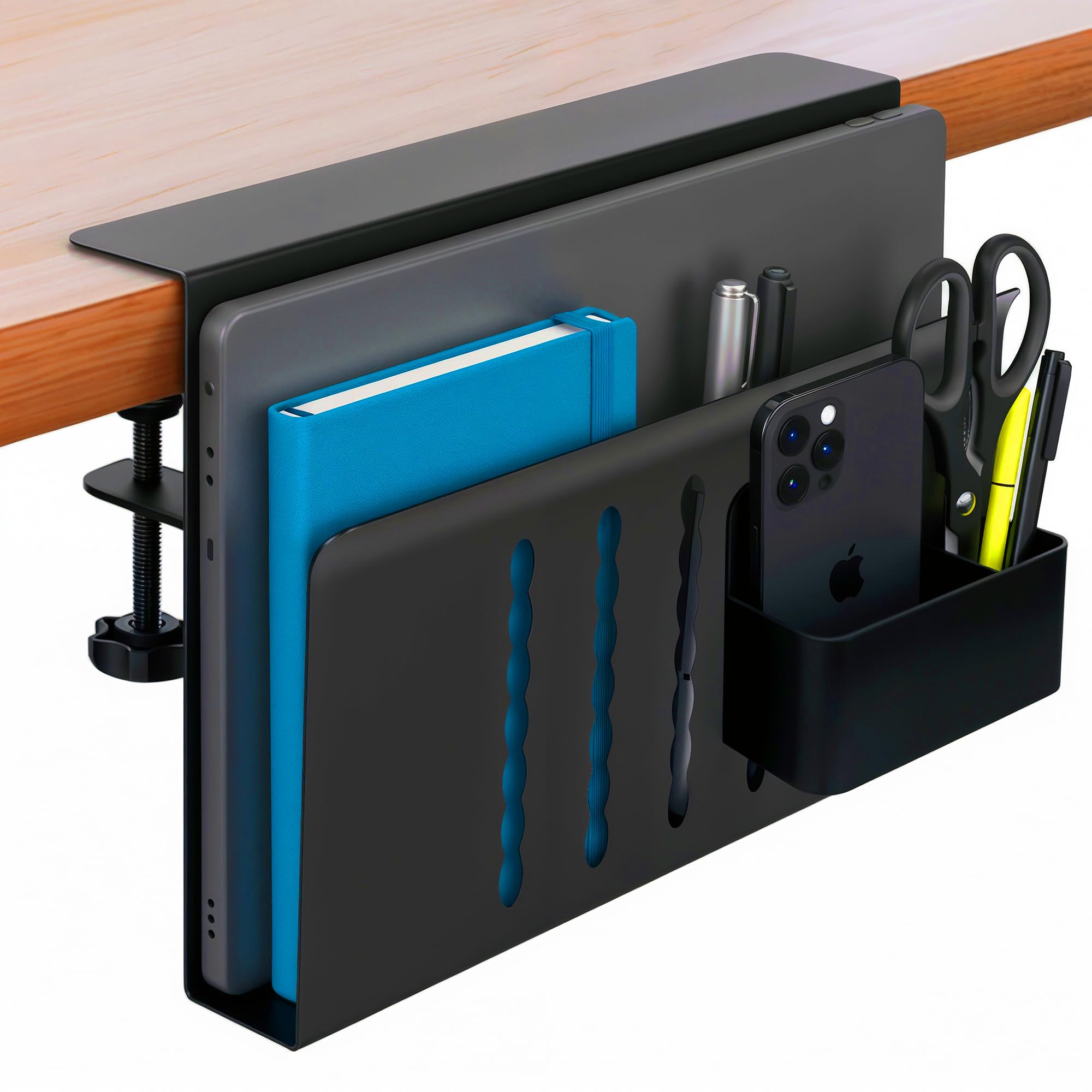 Desk Side Storage Steel Side Desk Organizer Clamp on Laptop Mount with Magnetic Pen Holder No Drill Under