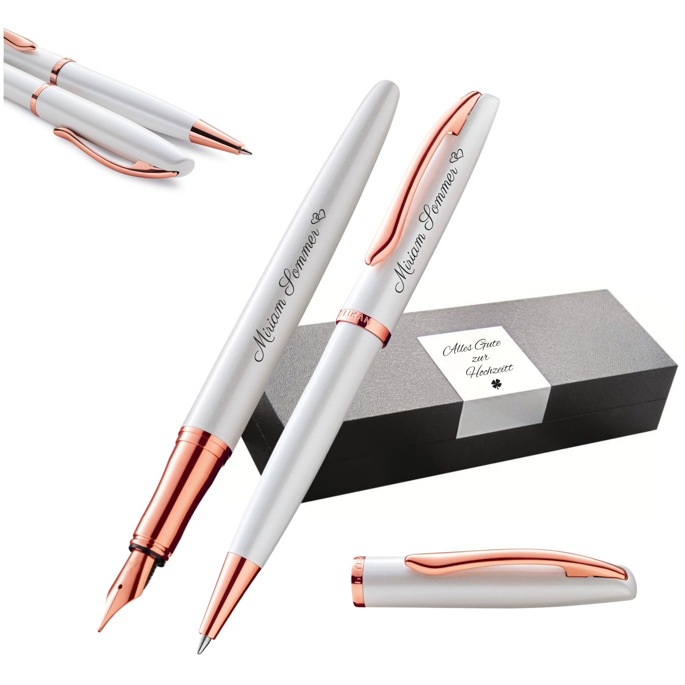 Pelikan Schreibset Jazz® Noble Elegance K/P36 Kugelschreiber und Füllhalter mit Gravur Geschenk - einzigartige Stifte mit Namen - personalisierte Geschenke (Perlmutt Weiß)