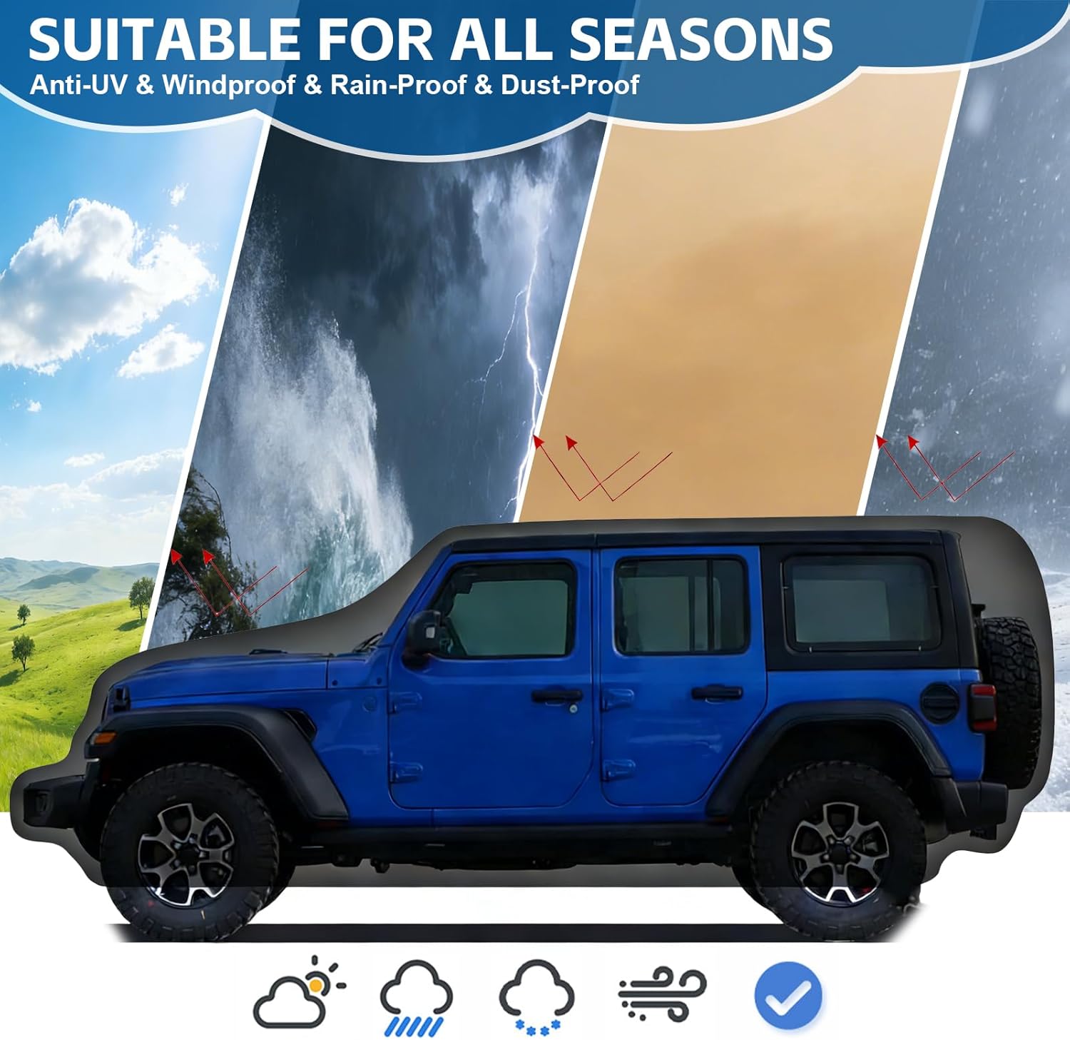 Car Cab Cover for Wrangler Cover Waterproof [4 Door] 1987-2025,Outdoor Full Exterior Wrangler Rain Cover for JK JL TJ YJ CJ Wrangler Covers,Dust Rain Sun Snow All Weather Protection
