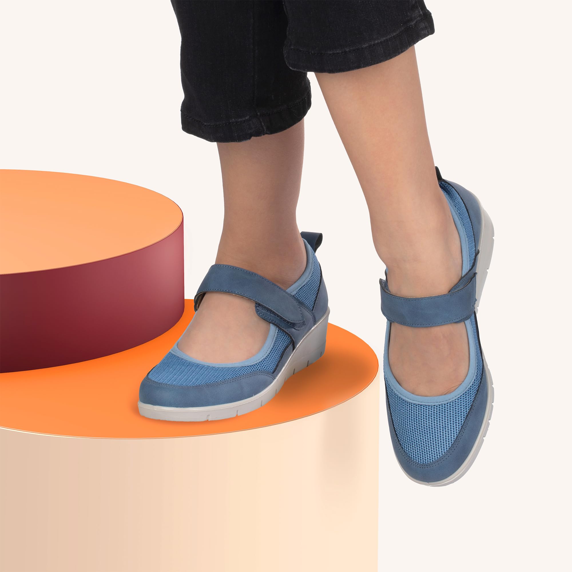 JOMIX Mocassins Femmes Compenseés avec Scratch Respirant Chaussure de Marche à Talon Décontracté pour Femme