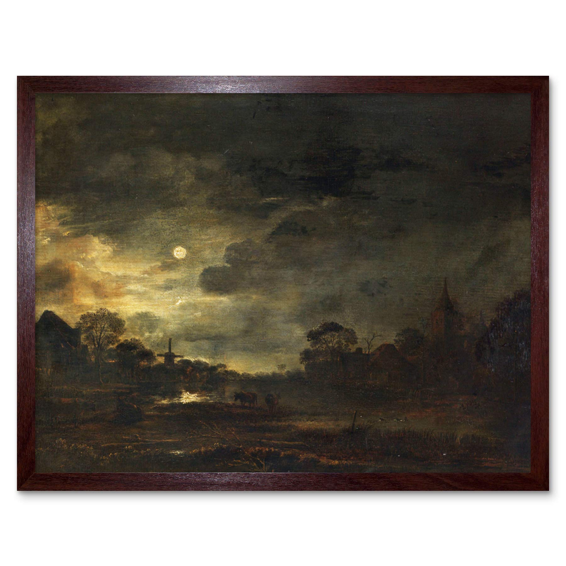 Artery8 Aert Van Der Neer Landscape By Moonlight Painting Art Print Framed Poster Wall Decor 12x16 inch
