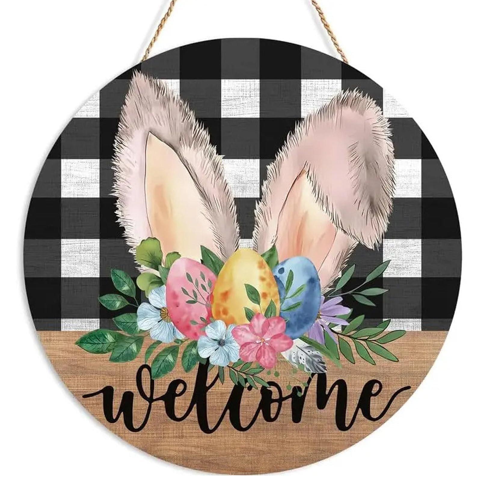 Easter Door Hanger Welcome Sign for Front Door Bunny door Hanger Easter Wooden Sign easter Welcome sign Hanging Decor for Porch Window Wall Home Decor 30x30 cm