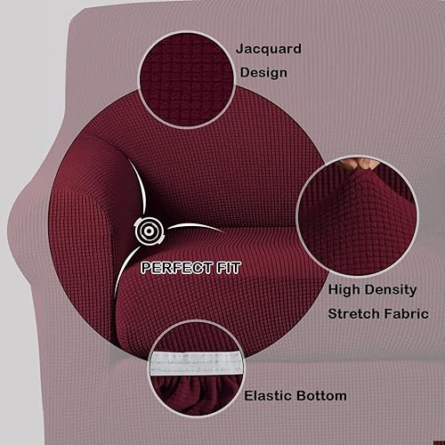 Vista 328 de Turquoize - Funda elástica para sofá de 2 piezas y 3 cojines, funda protectora lavable con elástico en la parte inferior, tela jacquard gruesa