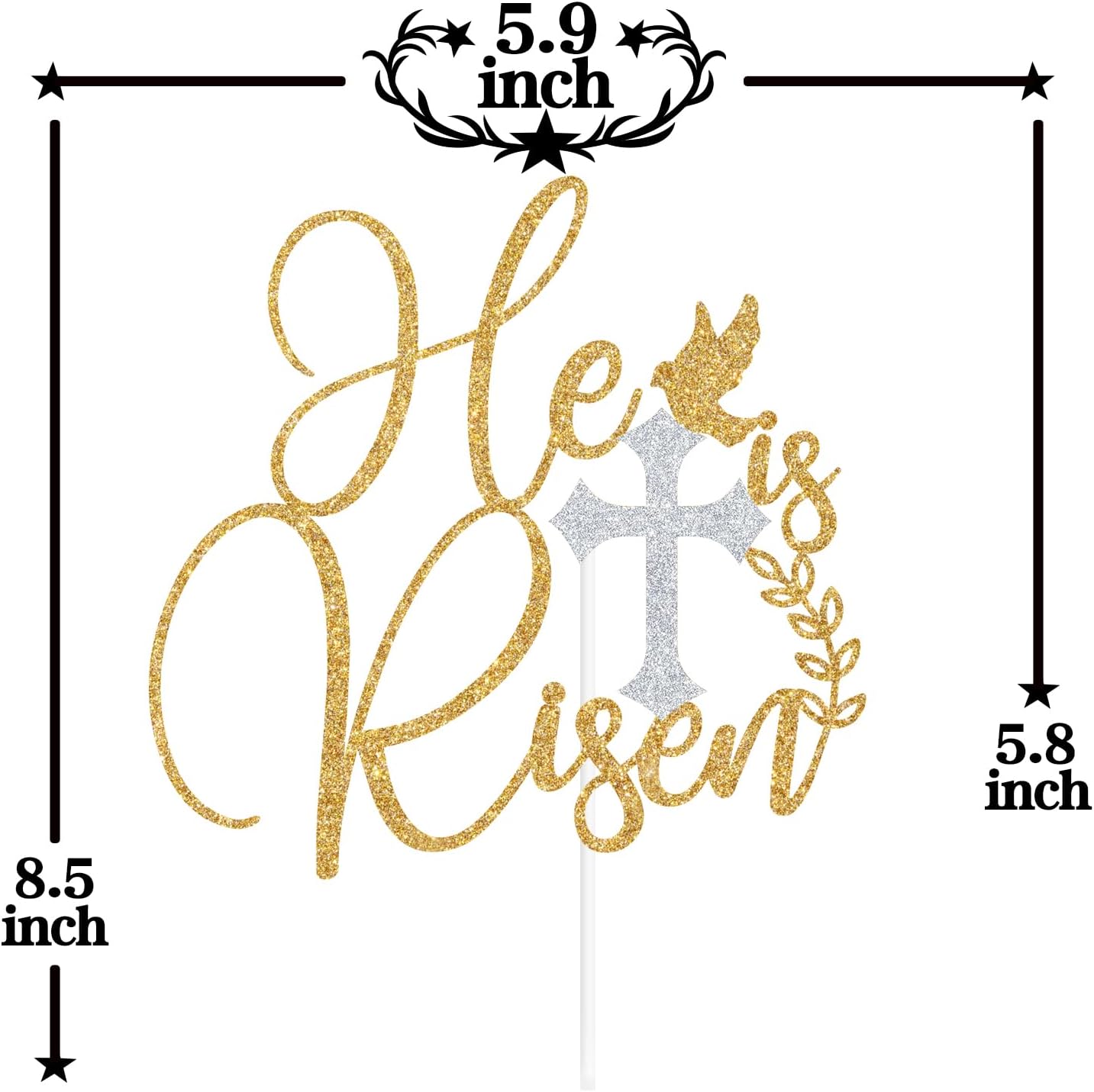 Gold Glitter He is Risen Cake Topper, Happy Easter Day/No Bunny Loves You Like Jesus, Easter Day Party Decorations Supplies