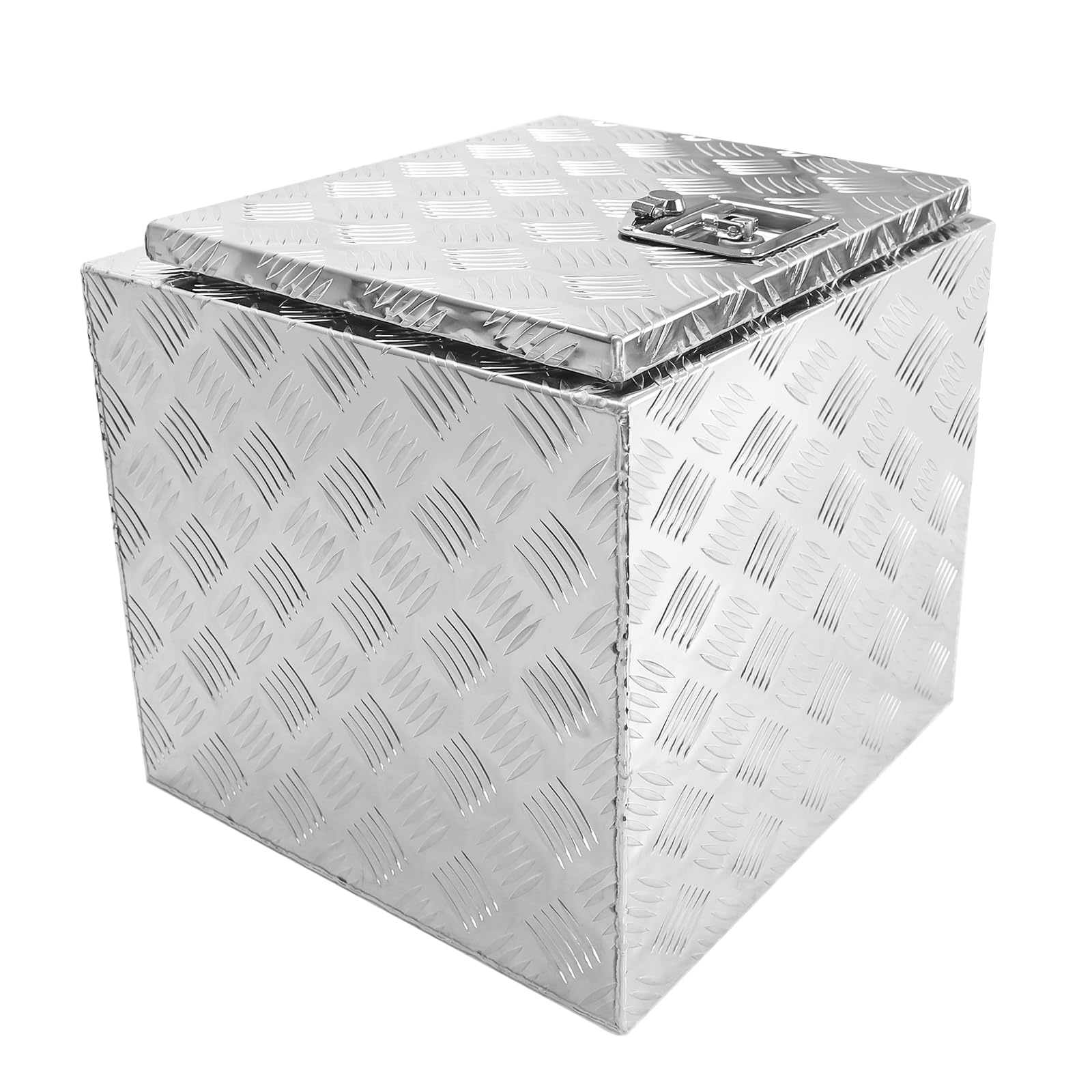 Heavy Duty Aluminum Stripes Plated Underbody Tool Box with Lock and Keys, 18×17×18 Inch Waterproof Square Storage Organizer for Truck,Trailer,Pickup,