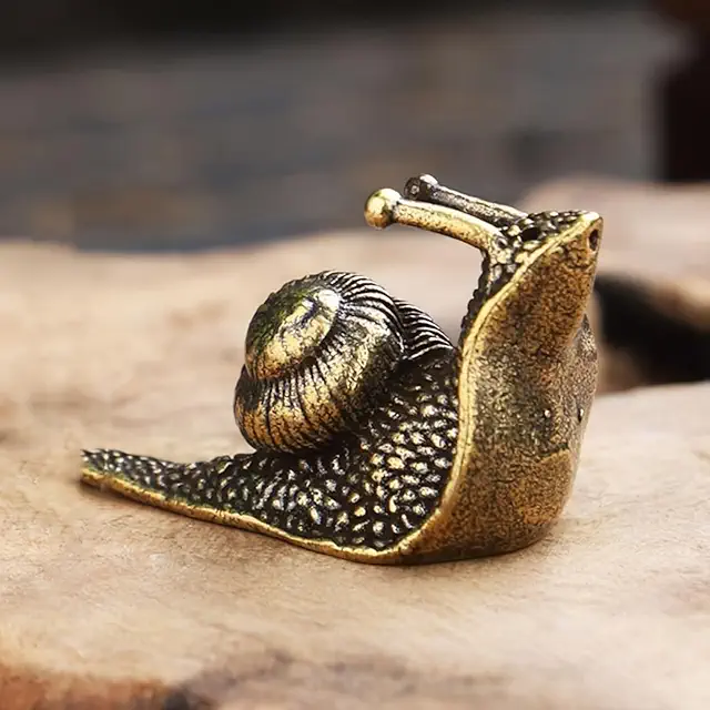Antique Brass Snail Figurine - Intricate Collectible Desk & Home Decor