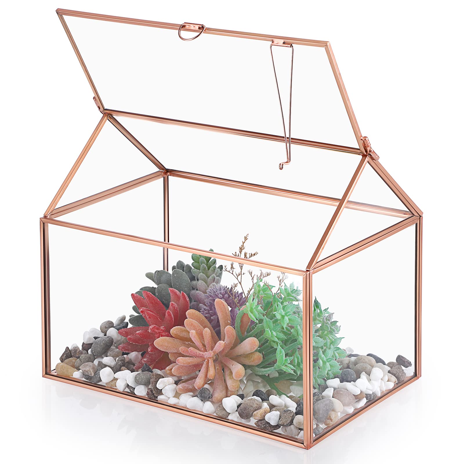 SUMTree Pflanzterrarium Schwarz - Glas Mit Messingrahmen, 23,5x13,5x18cm
