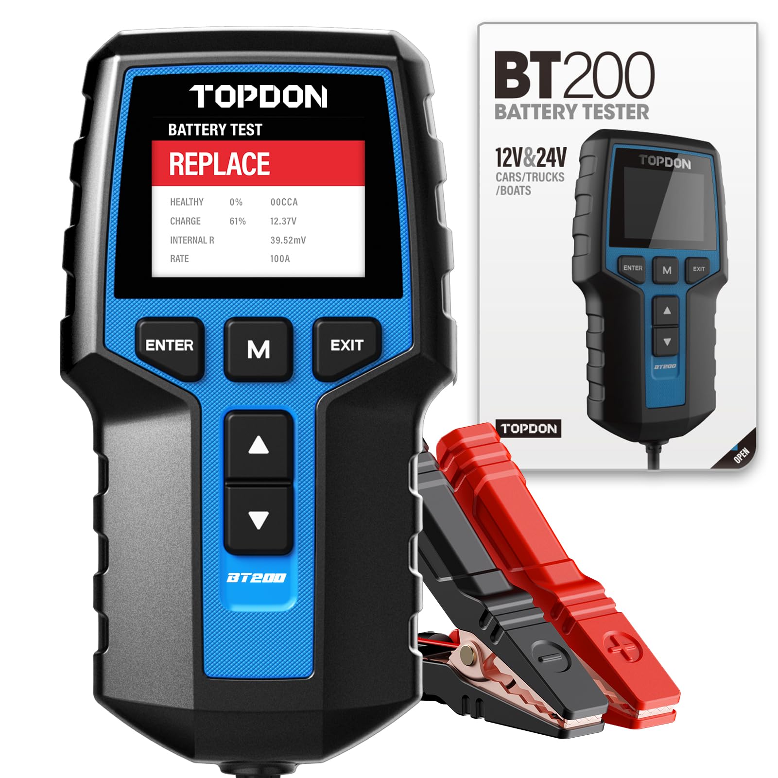 TOPDON BT200 Battery Tester, High Accuracy 100-2000 CCA Testing, For AGM, Gel, EFB Batteries, Japanese Quality Determination, CCA, SOH, SOC, Voltage, Internal Resistance, Current, Rating, Etc.,