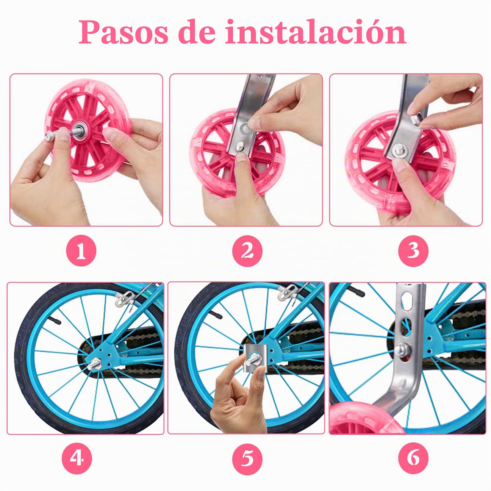 Ruedines de apoyo universales para bicicleta infantil 12-20 pulgadas rosa