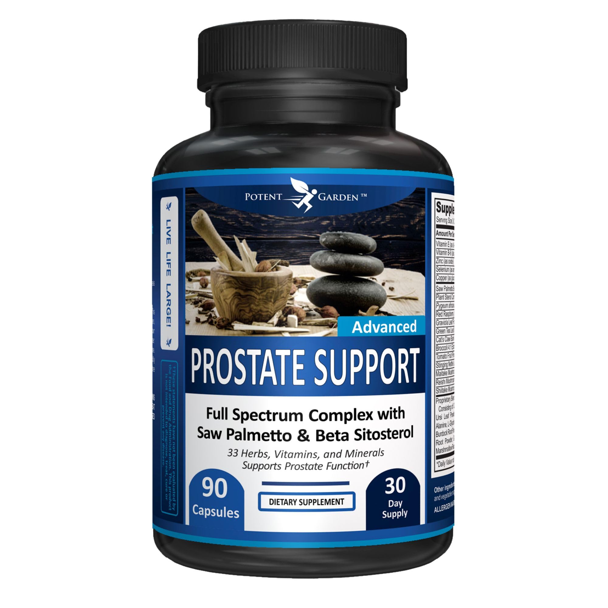 Potent Garden Prostate Support 33 Herbs Including Beta Sitosterol, Pygeum and Saw Palmetto for Men Prostate Health Supplements for Men, 90 Caps