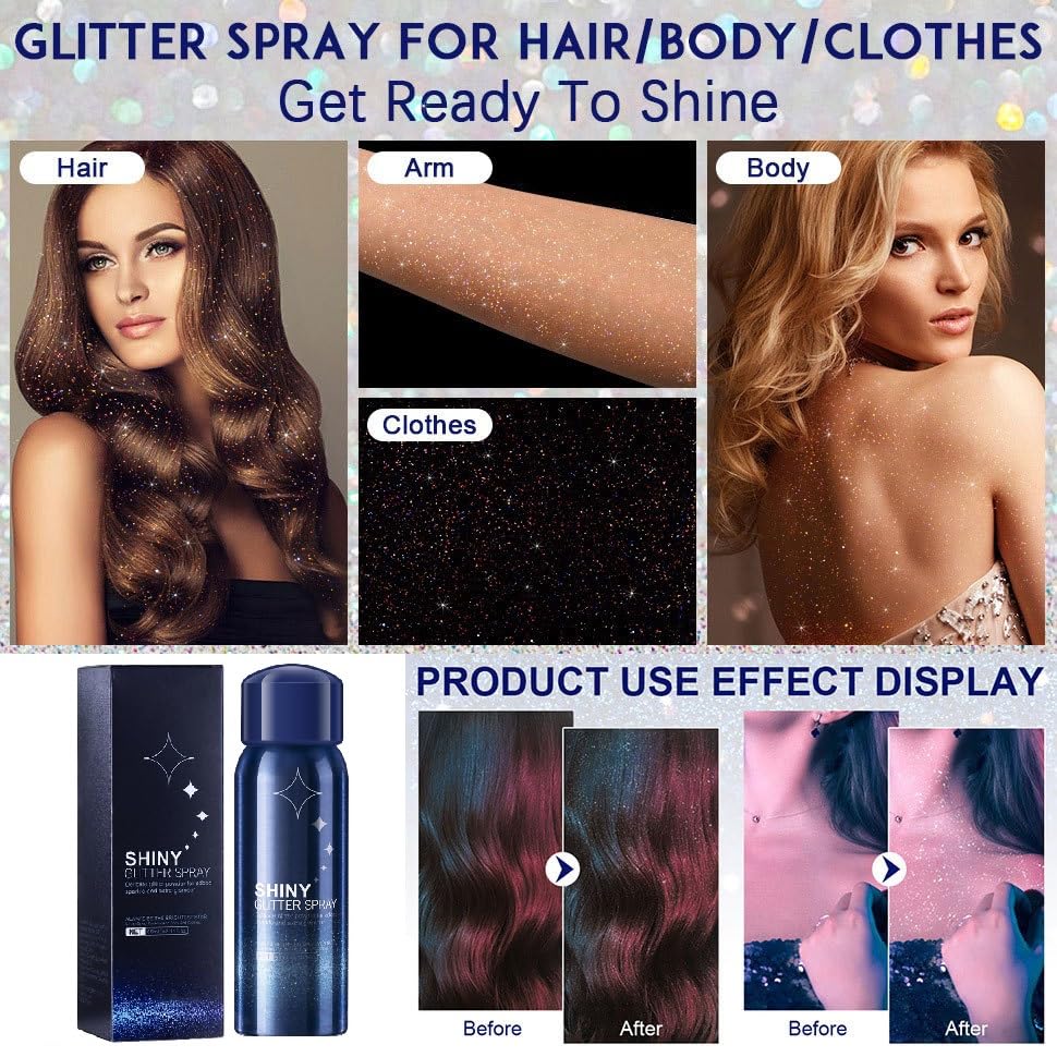 Body Glitter Spray, Perfect Body Glitter for Music Festival Stage Makeup and Festival Rave Highlighter Makeup. (2 Pcs)