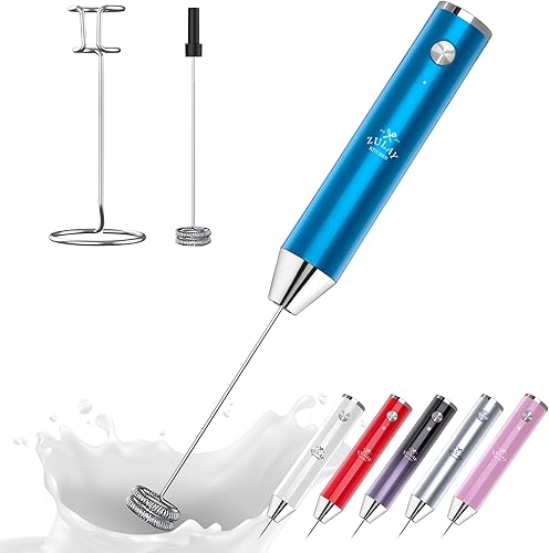 Miniatura 227 de Zulay - Potente espumador de leche con 4 pilas Duracell incluidas, manual, potente espumador de leche para capuchino, frappé, matcha y crema de