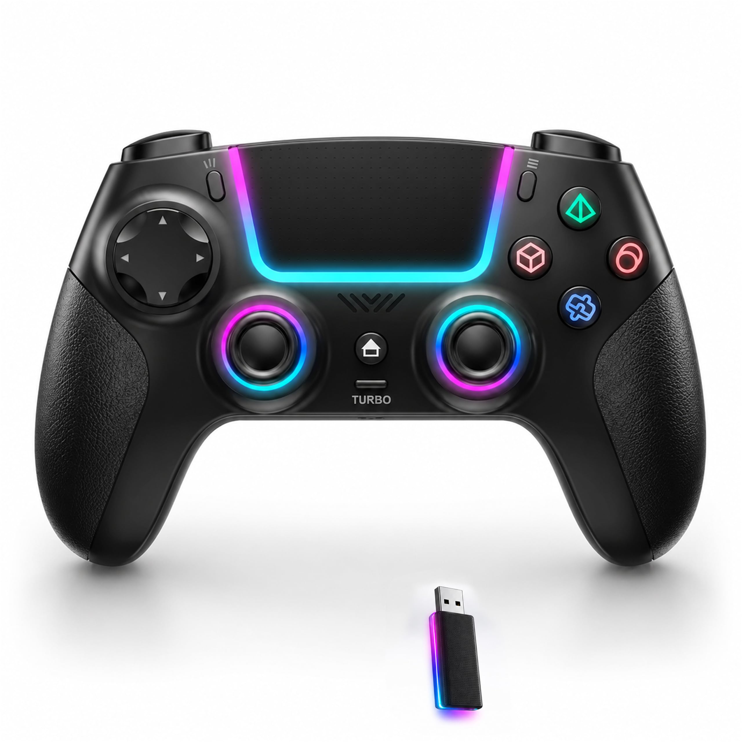 ant esports superpower wireless gamepad controller with rgb light - black | hall effect joysticks | dual vibration | touchpad, 2.4ghz/bluetooth/wired, compatible with ps4/ps3/ios/android/pc/steam