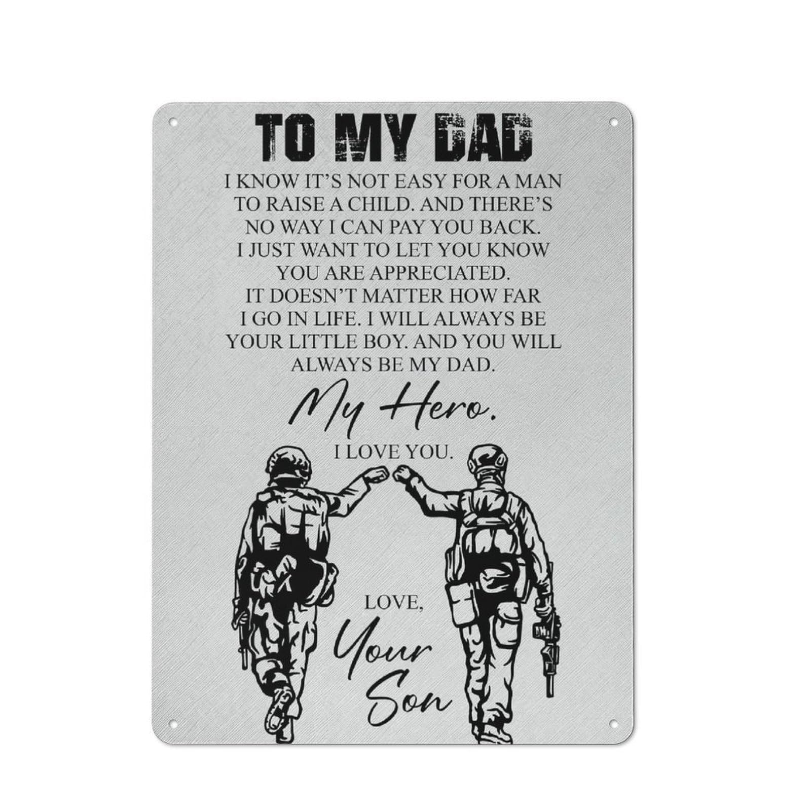 Junmoney Style-10 Metal Sign 40X30cm With Soldier Dad & Son For Workshop Wall, Vintage Decor, For Vintage Wall Decor Fans, For Metal Sign Collectors