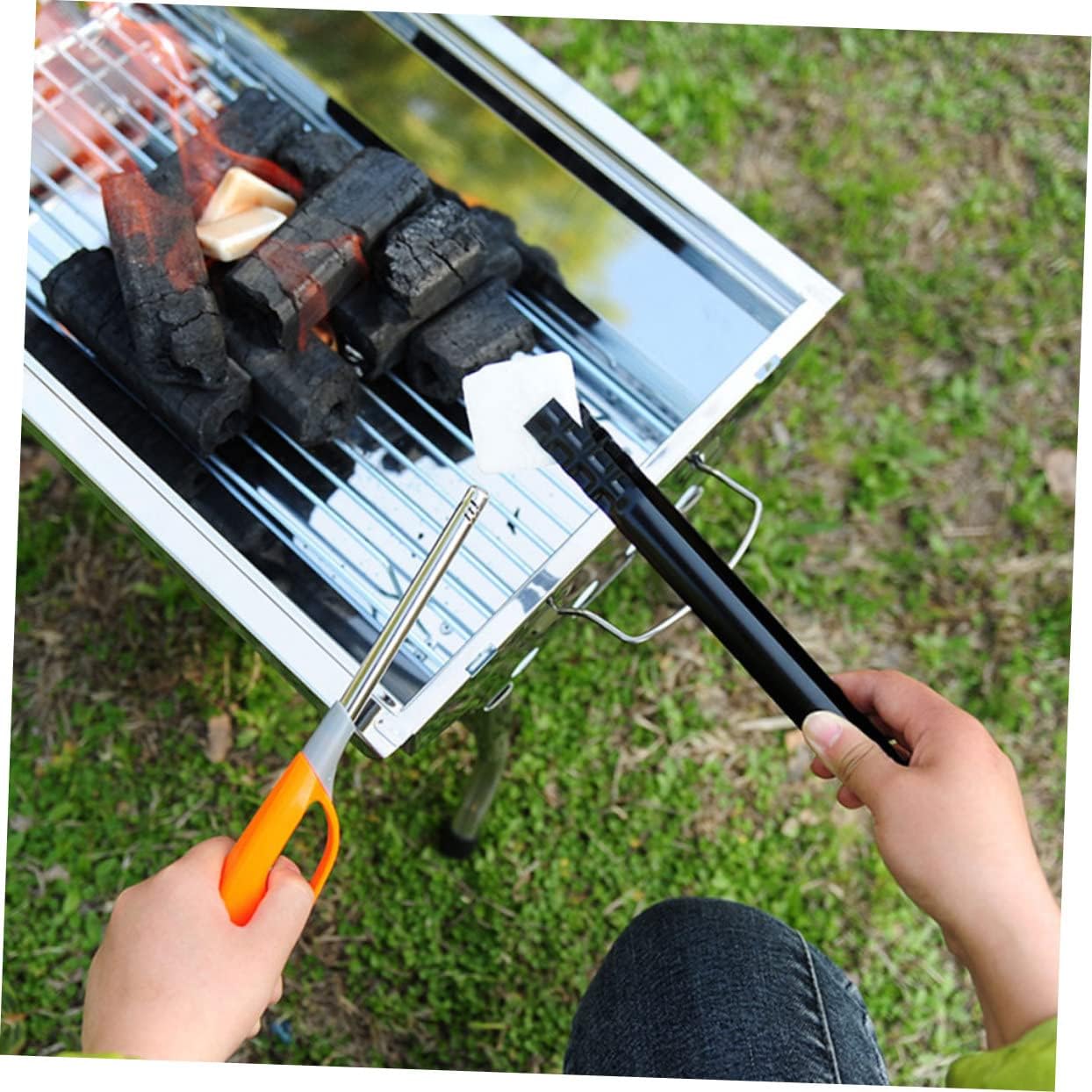 ULTECHNOVO 4pcs Charcoal Tongs Handle BBQ Fireplace Tong Stainless Steel Outdoor Grilling Tool for Camping and Barbecue