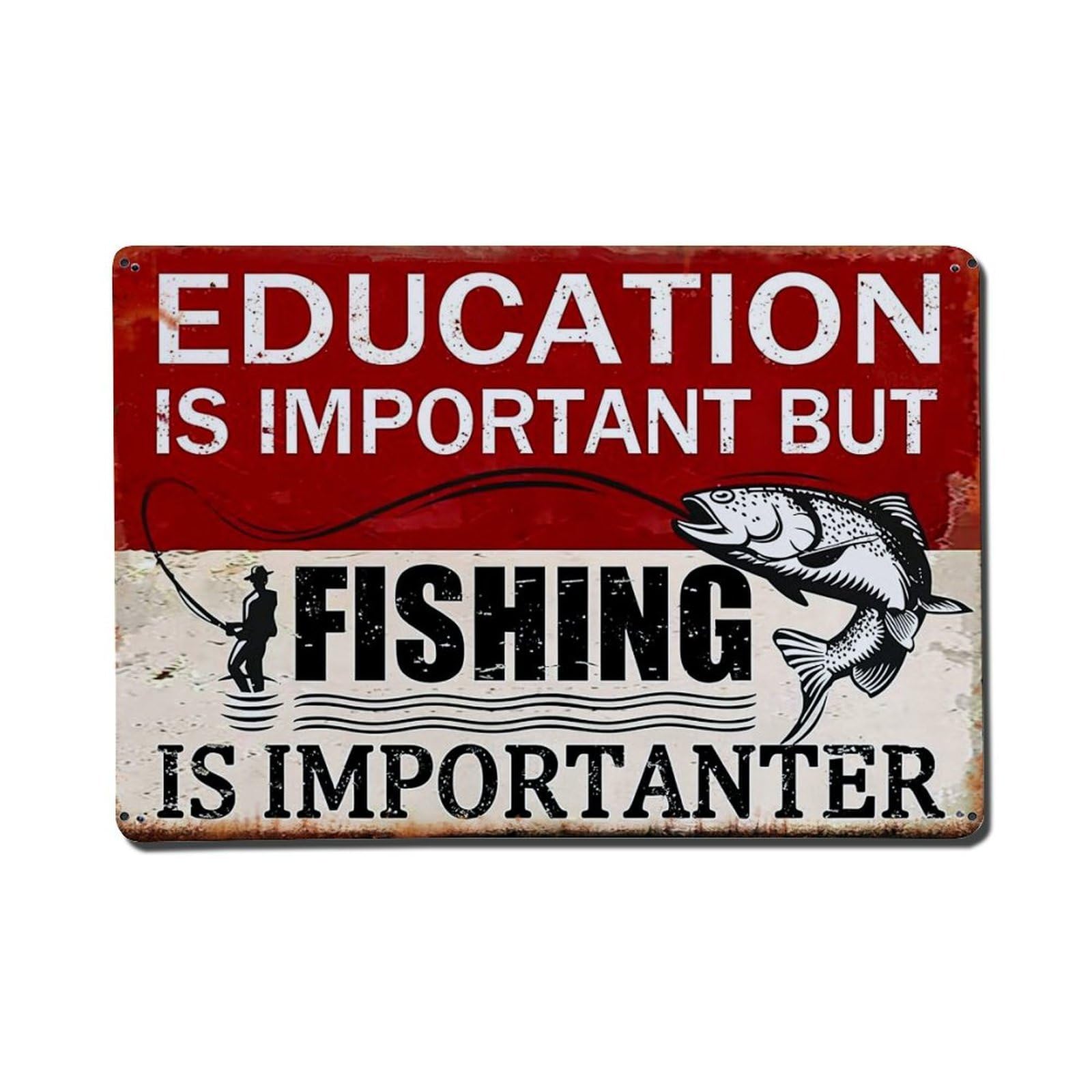 Bliveurn Vintage Education Is Important But Fishing Retro Metal Tin Sign, Metal Poster For Home, Gaming Room, Studio Workshop,Bar,Garage Wall Art Decor 8X12 Inch