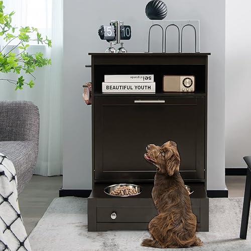 Miniatura 2 de CHEFJOY Estación de alimentación para perros, gabinete de almacenamiento de alimentos para perros con cuencos dobles elevados para perros, diseño