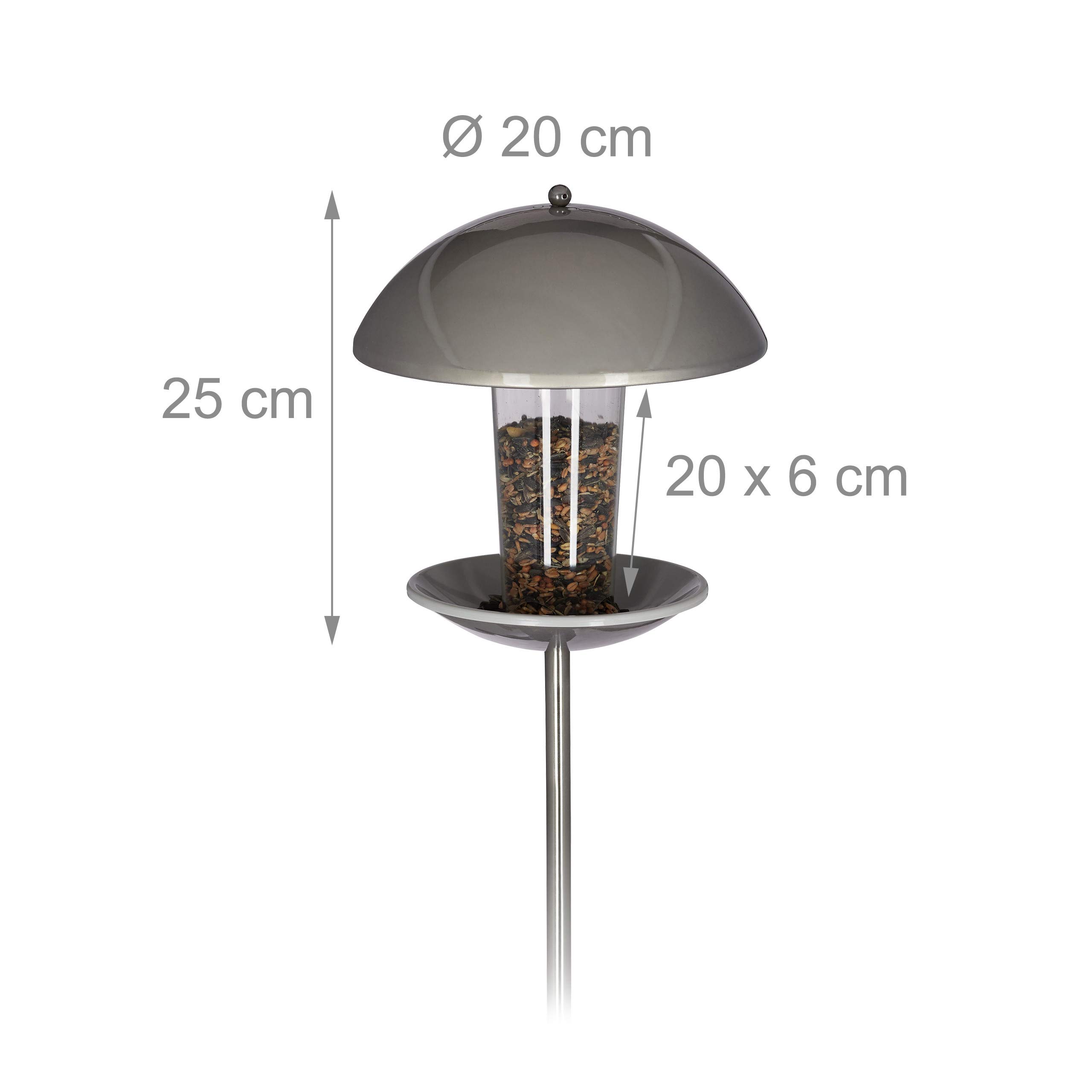 Relaxdays Comedero Pájaros para Clavar o Colgar, Plástico y Acero Inoxidable, Plateado, 172 cm