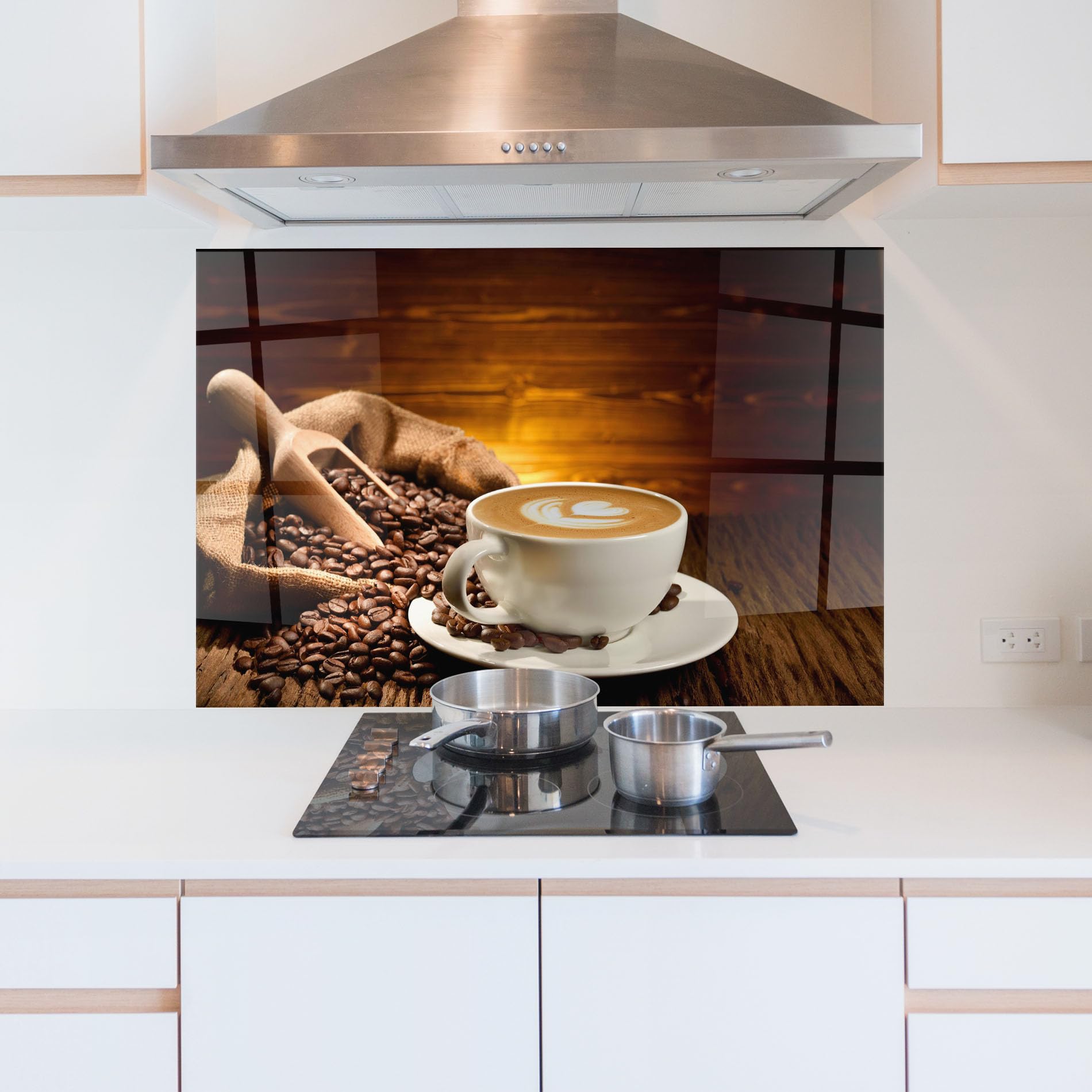 ARTHUB® Crédence de Cuisine en Verre 60x100 cm, Latte Coffee | Protection Contre Les éclaboussures, Revêtement Mural en Carreaux, Plaque en Verre, Verre trempé, Aliments, Café