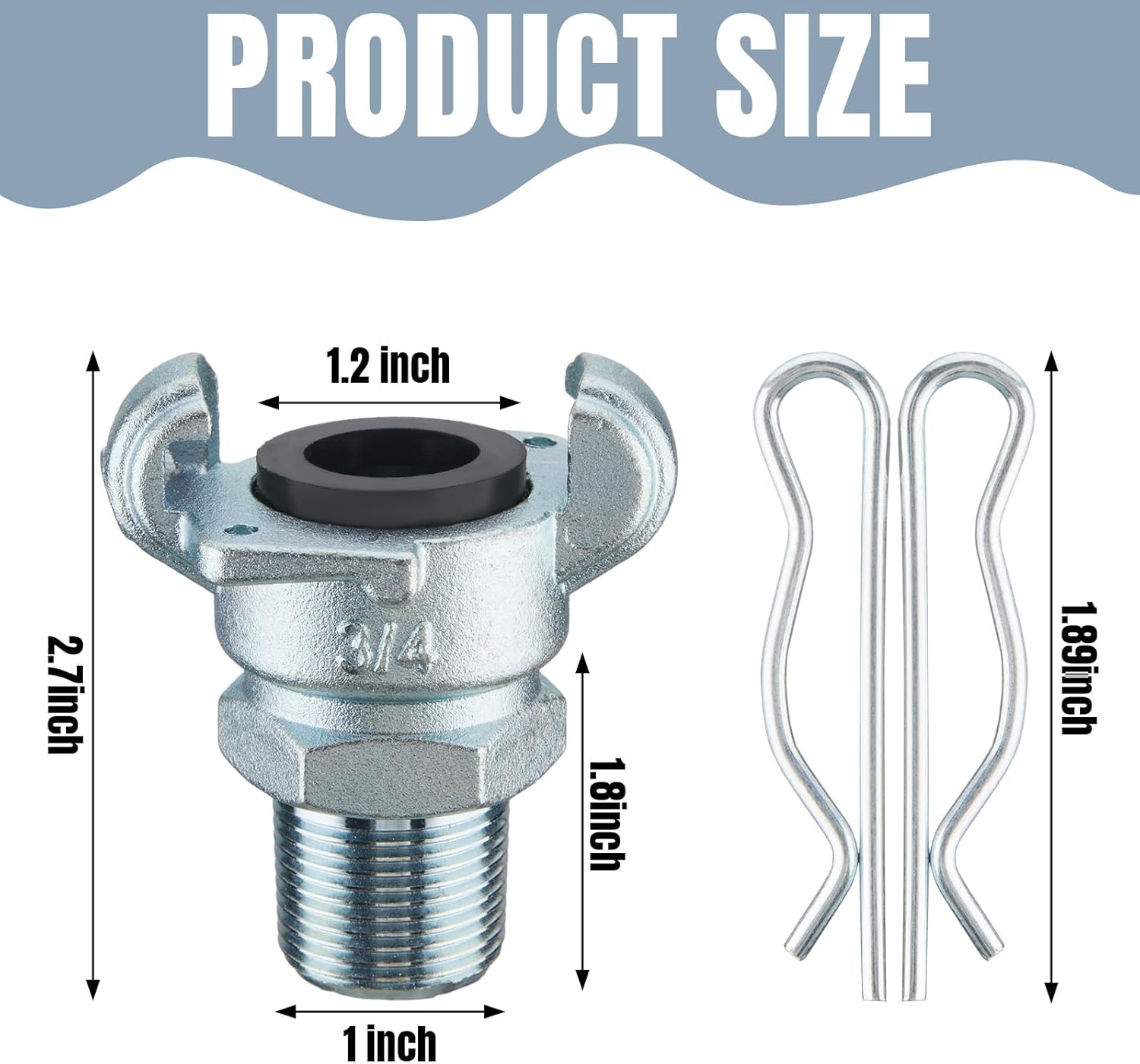 Therwen 4 Sets 3/4 Inch Chicago Air Fittings Npt Iron Air Hose Fitting 2 Lug Universal Coupling for Female and Male End(Male End)