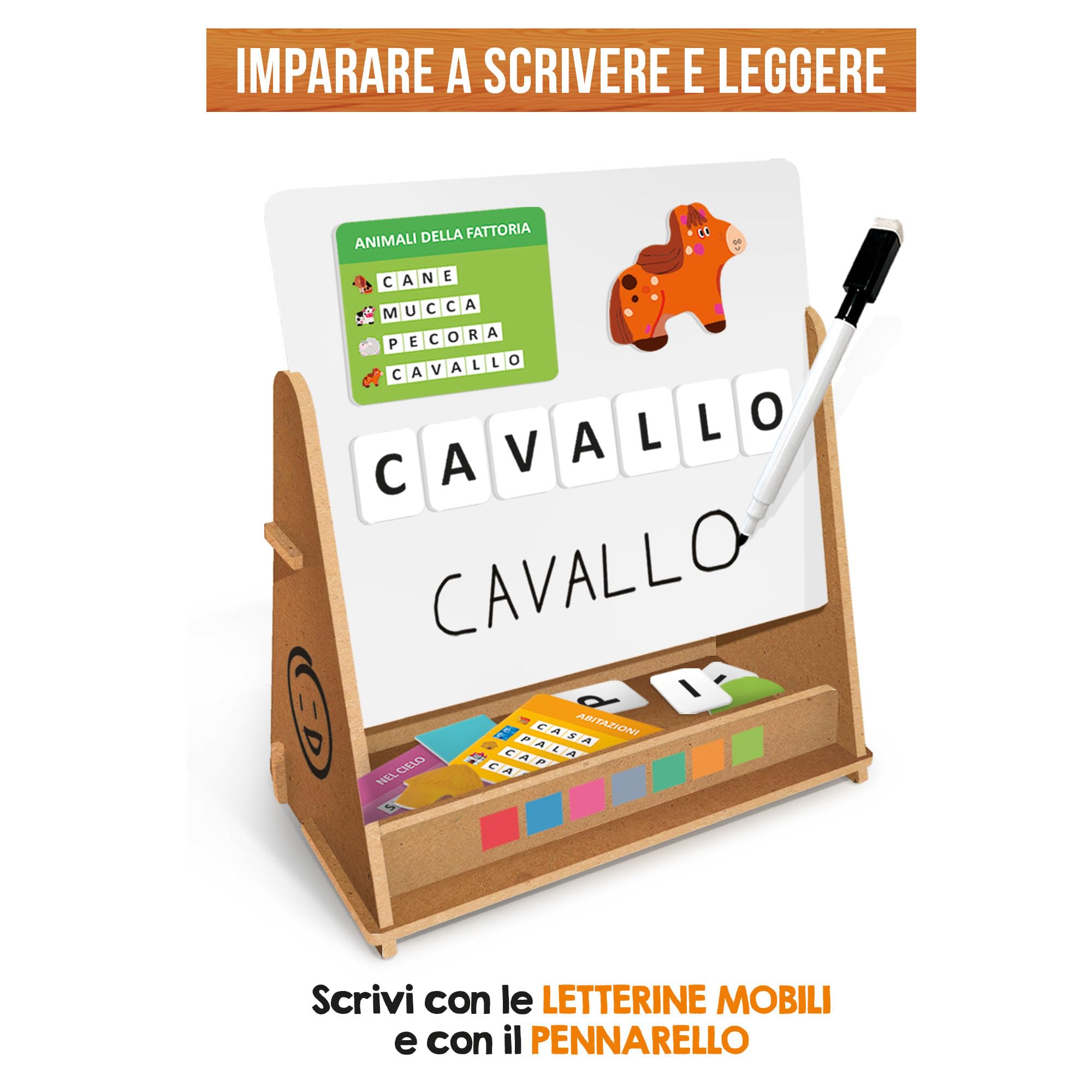 HEADU - Lavagna Didattica Magnetica e in Legno - Ricco Kit Educativo per Imparare a Leggere, Scrivere e Contare con Il Metodo Montessori, Giochi Educativi 3 4 5 6 Anni, Lavagnetta in Legno Magnetica