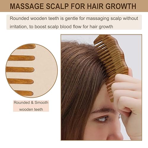 Miniatura 7 de Moreinday Peine de madera, peine de trabajo, diente ancho para rizos, sándalo verde para el crecimiento del cabello de las mujeres