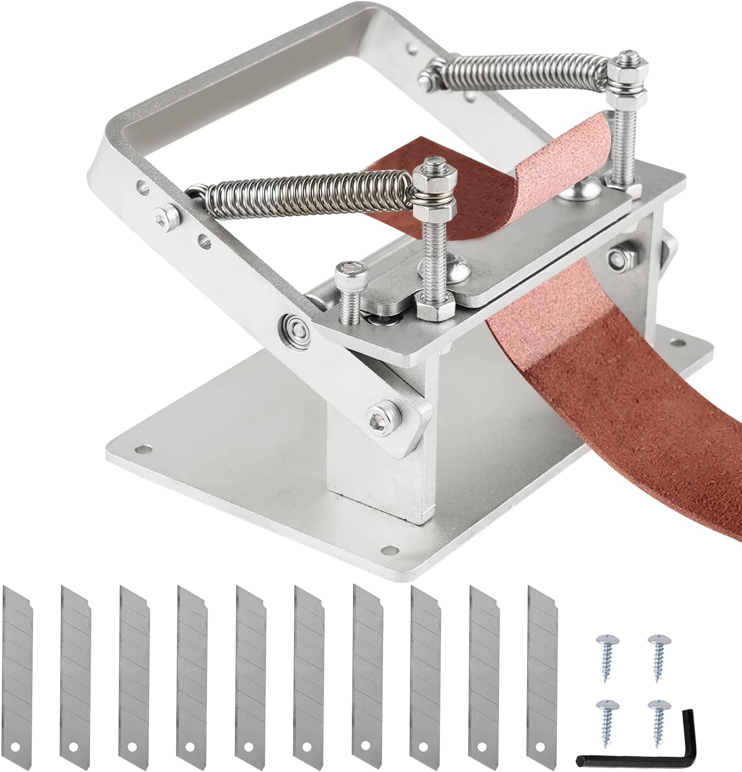 Manual Leather Splitter Skiving Machine Belt Strip Thinning Paring Tool with 10 Replacement Blades, DIY Leather Craft Working Tools Peeling Machine