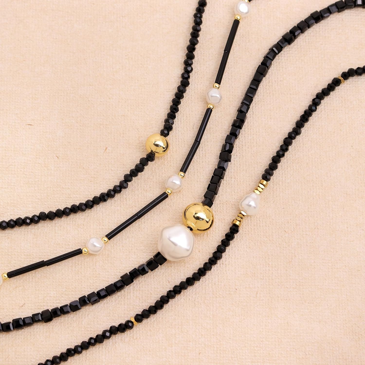 Black Gemstone Beads Pearl Choker Necklaces for Women, Handmade Adjustable Gold Ball Beaded Chain Necklace Outfit Accessories Jewelry Gift. - Image 7