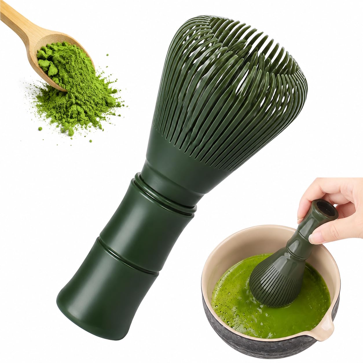 Matcha Whisk, Reusable Dishwasher-Safe Tea Whisk for Matcha, Traditional Handcrafted Japanese Matcha Tea Mixer Brush Mixing Tool for Frothy Matcha Tea Ceremony, Perfect Matcha Lattes - Green