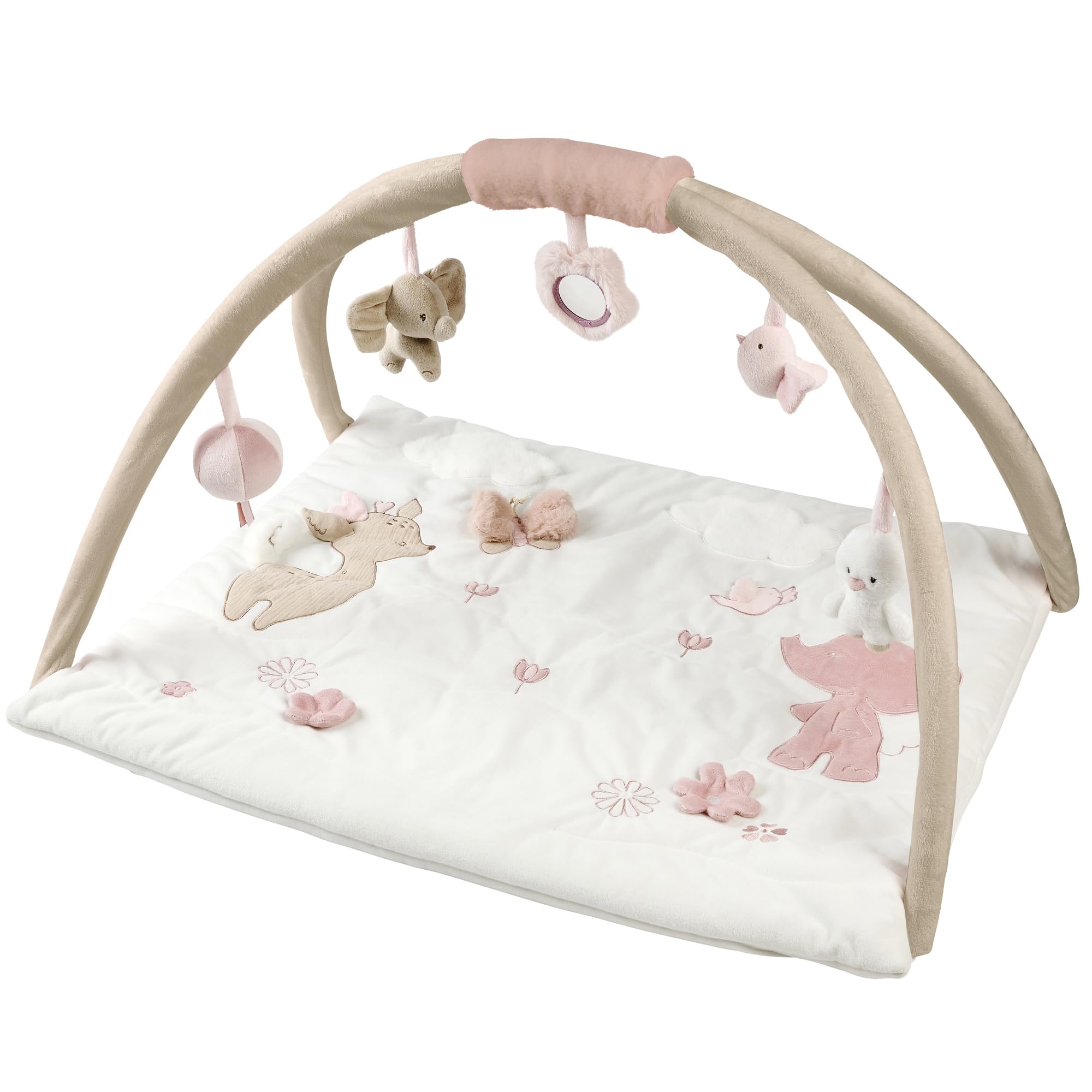 Nattou Krabbeldecke mit Spielbogen und verschiedenen Aktivitäten, Ca. 70x80 cm, Rechteckig, 100% Polyester, FanFan, Beige